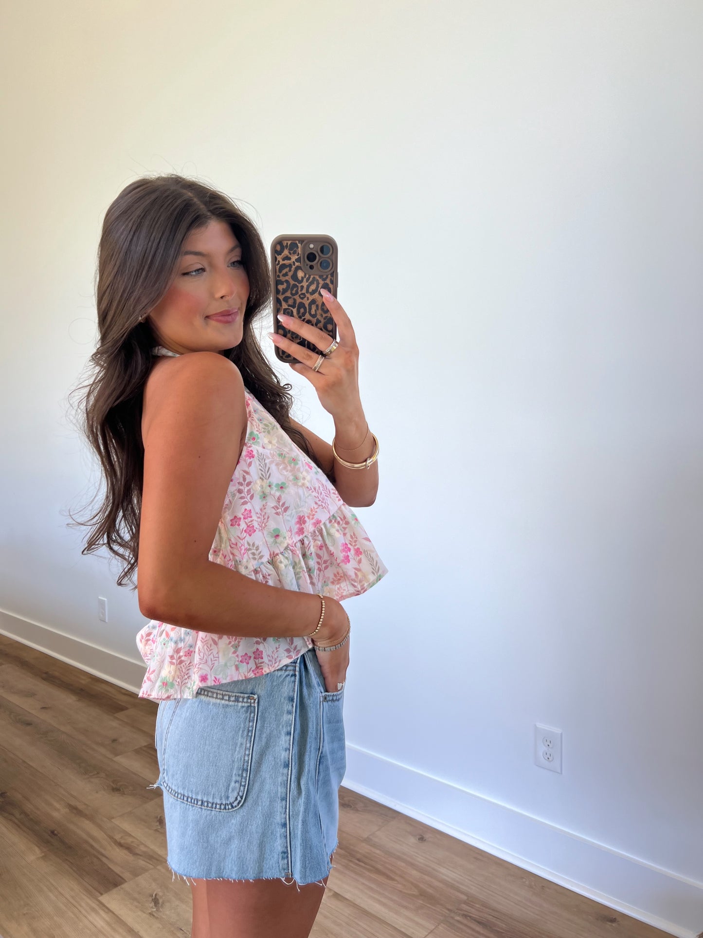 (Pink) Watercolor Bloom Halter Top