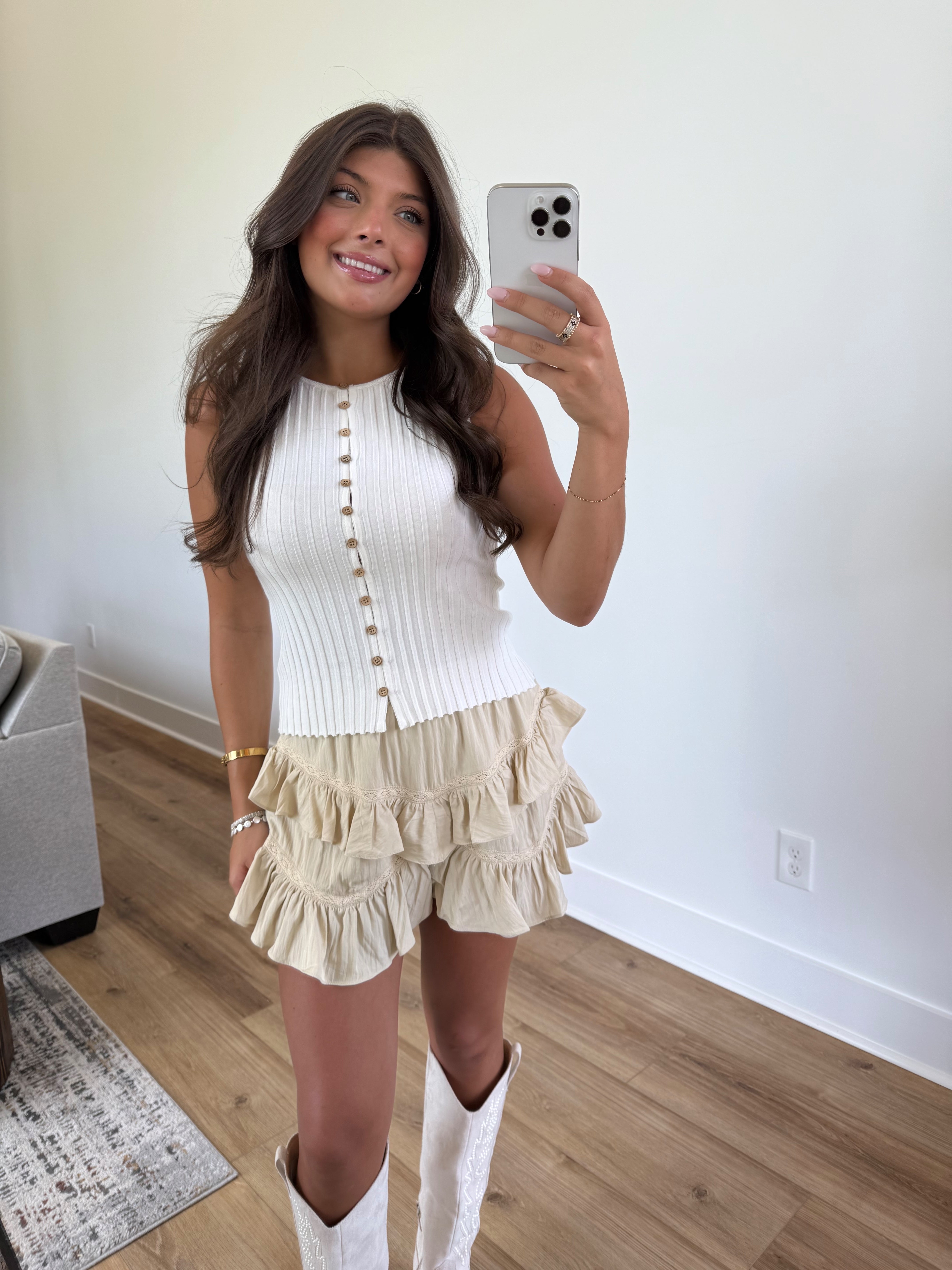 Tan Ruffle Lace Shorts