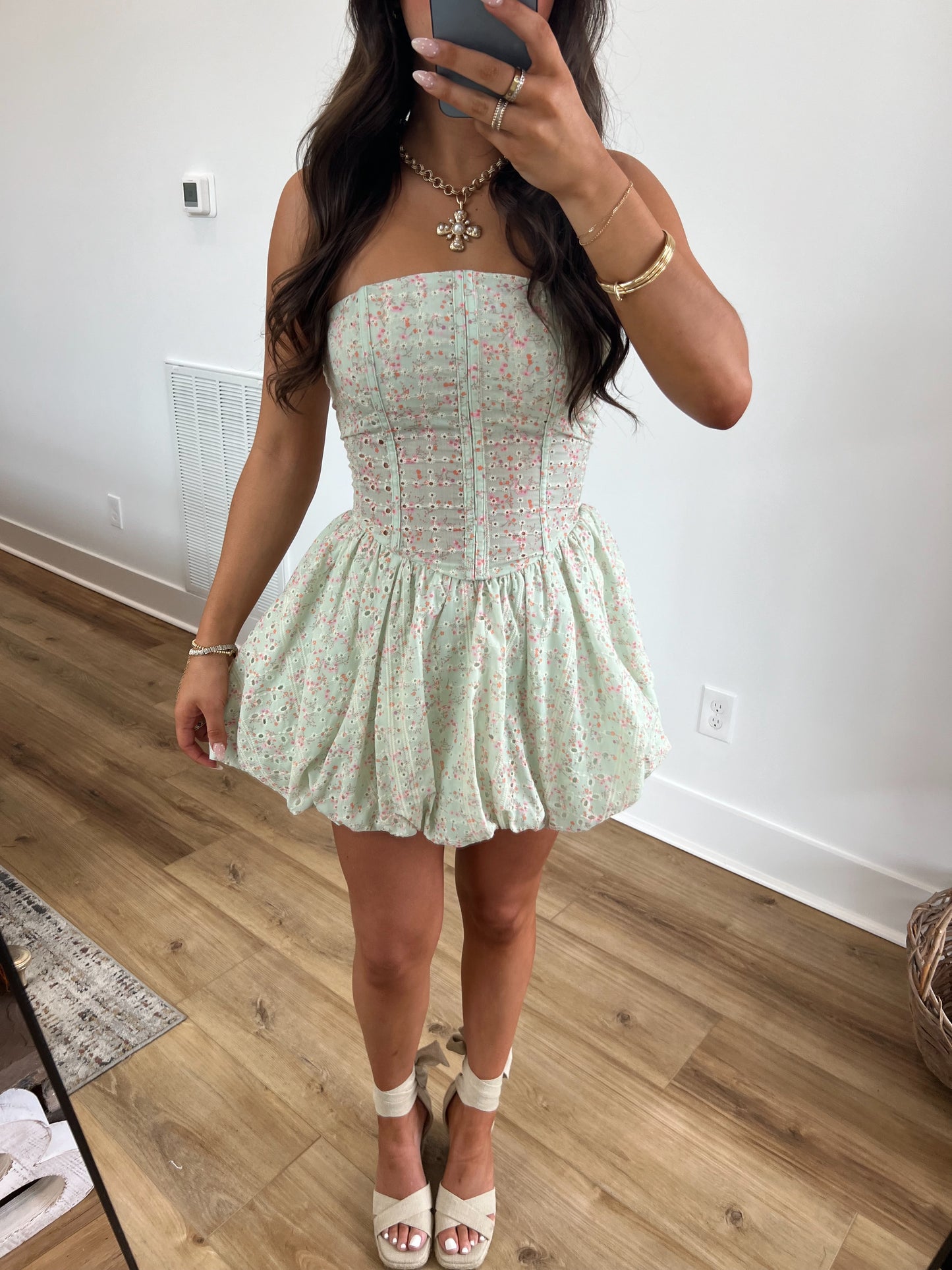 Sage Eyelet Floral Mini Dress
