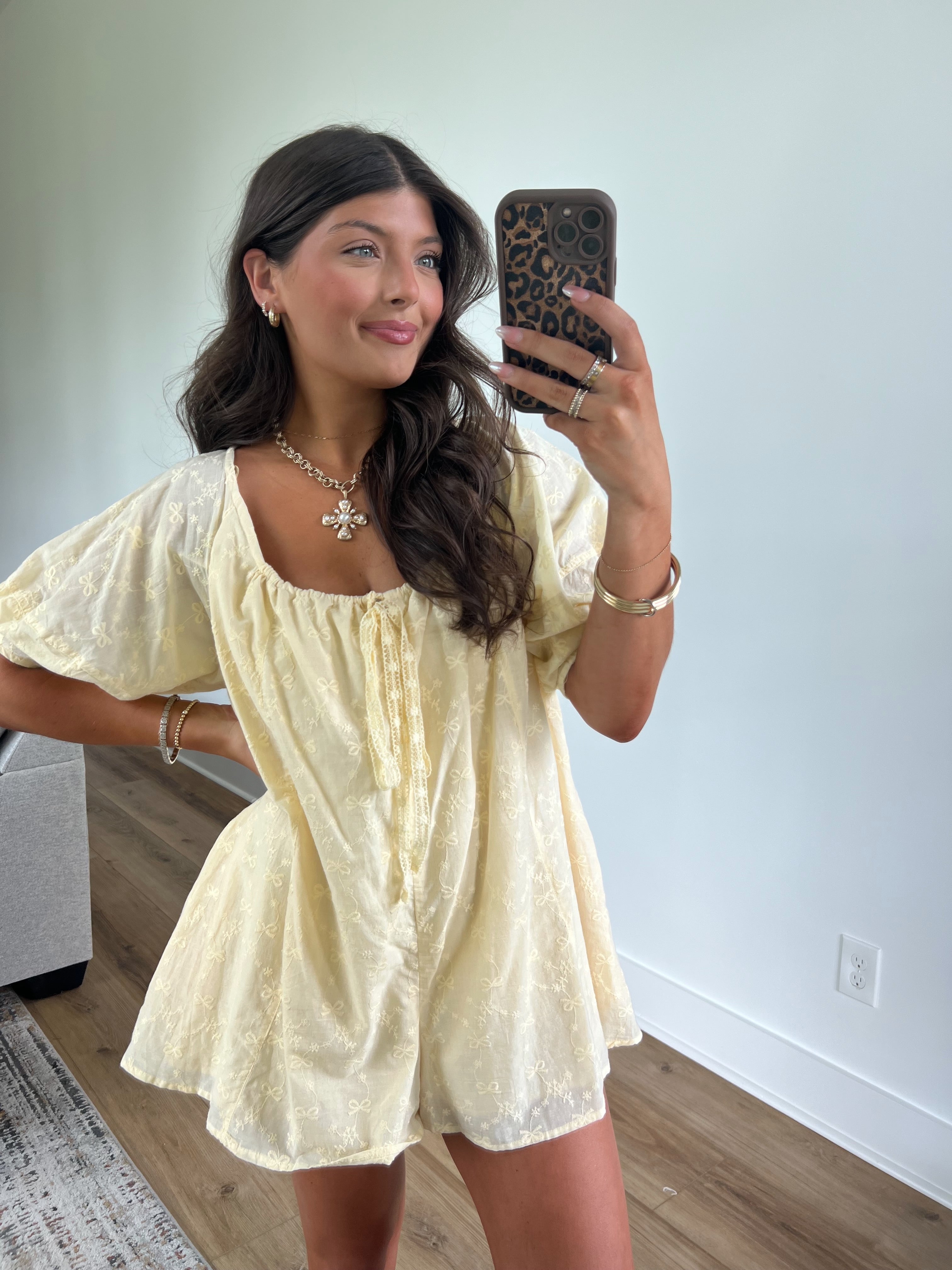Yellow Bow Eyelet Romper
