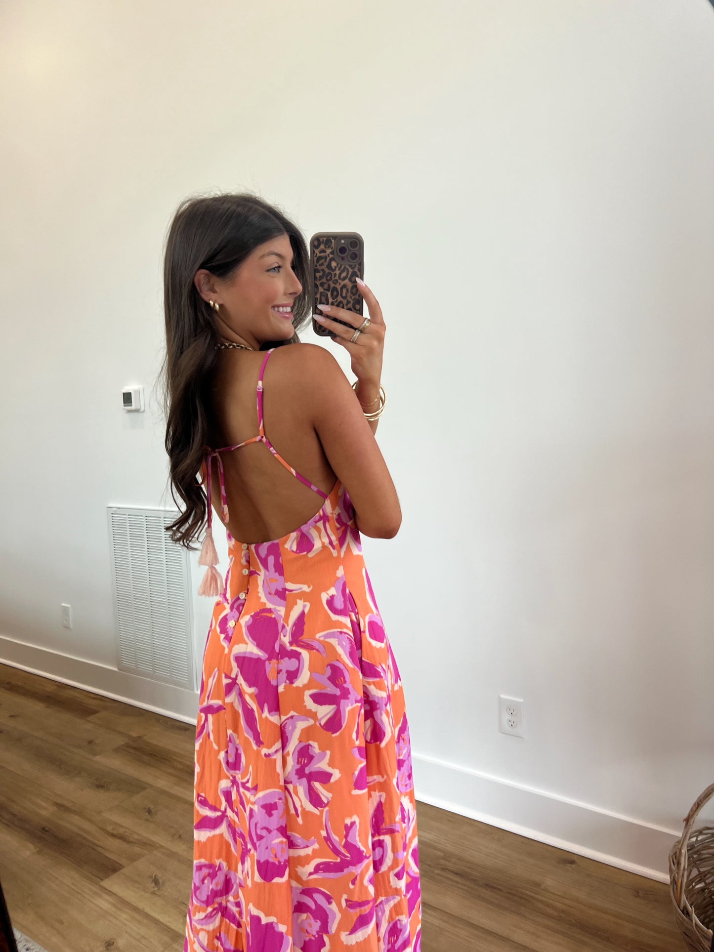 Tropical Open Back Maxi Dress