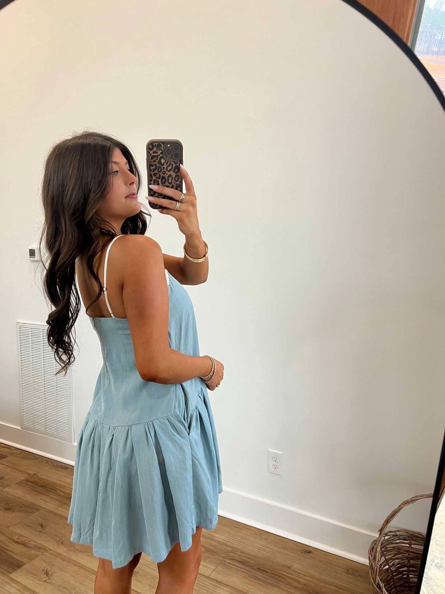 Baby Blue Contrast Stitch Mini Dress