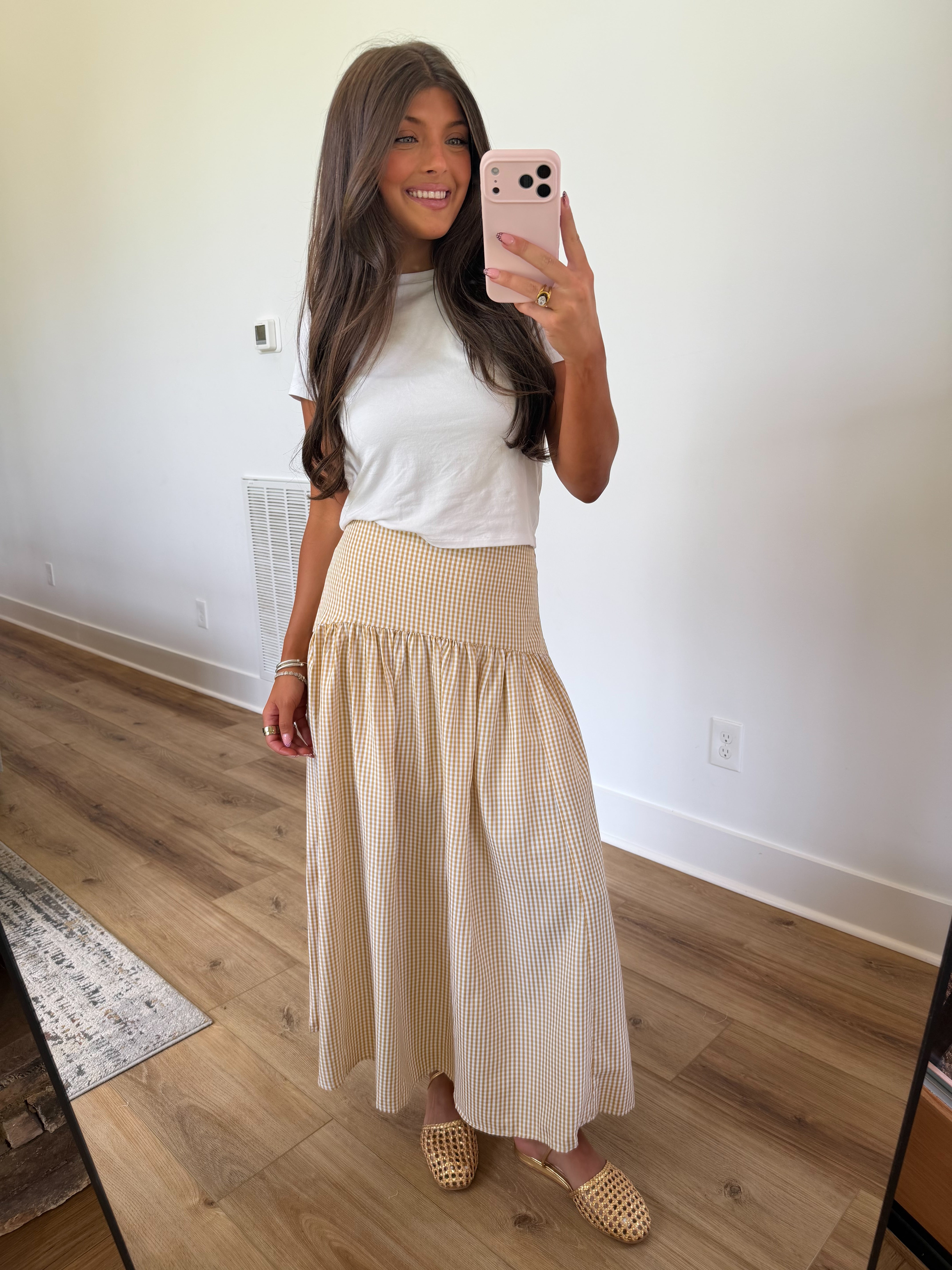 Honey Gingham Midi Skirt