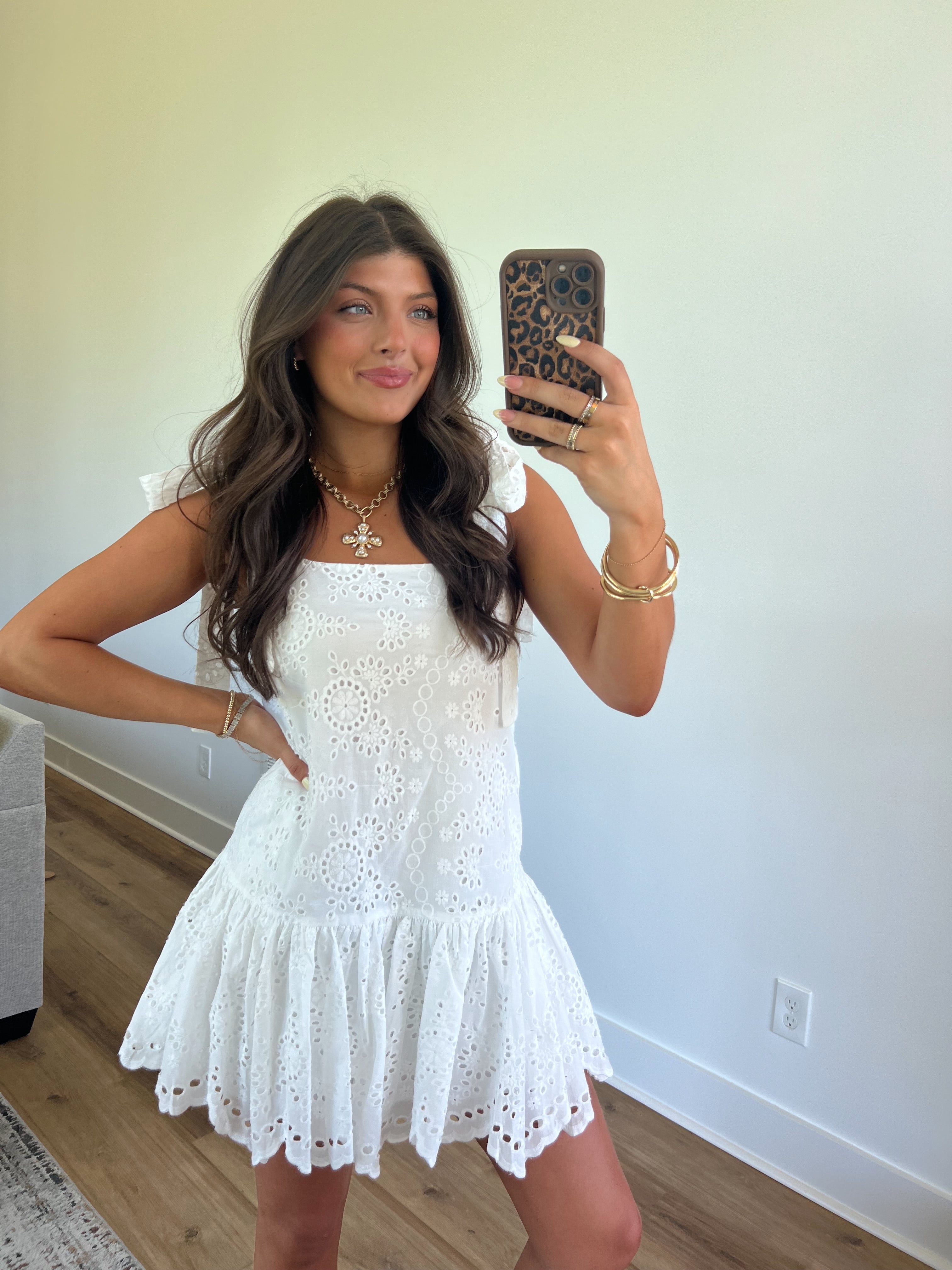 Mary Eyelet Mini Dress (White)