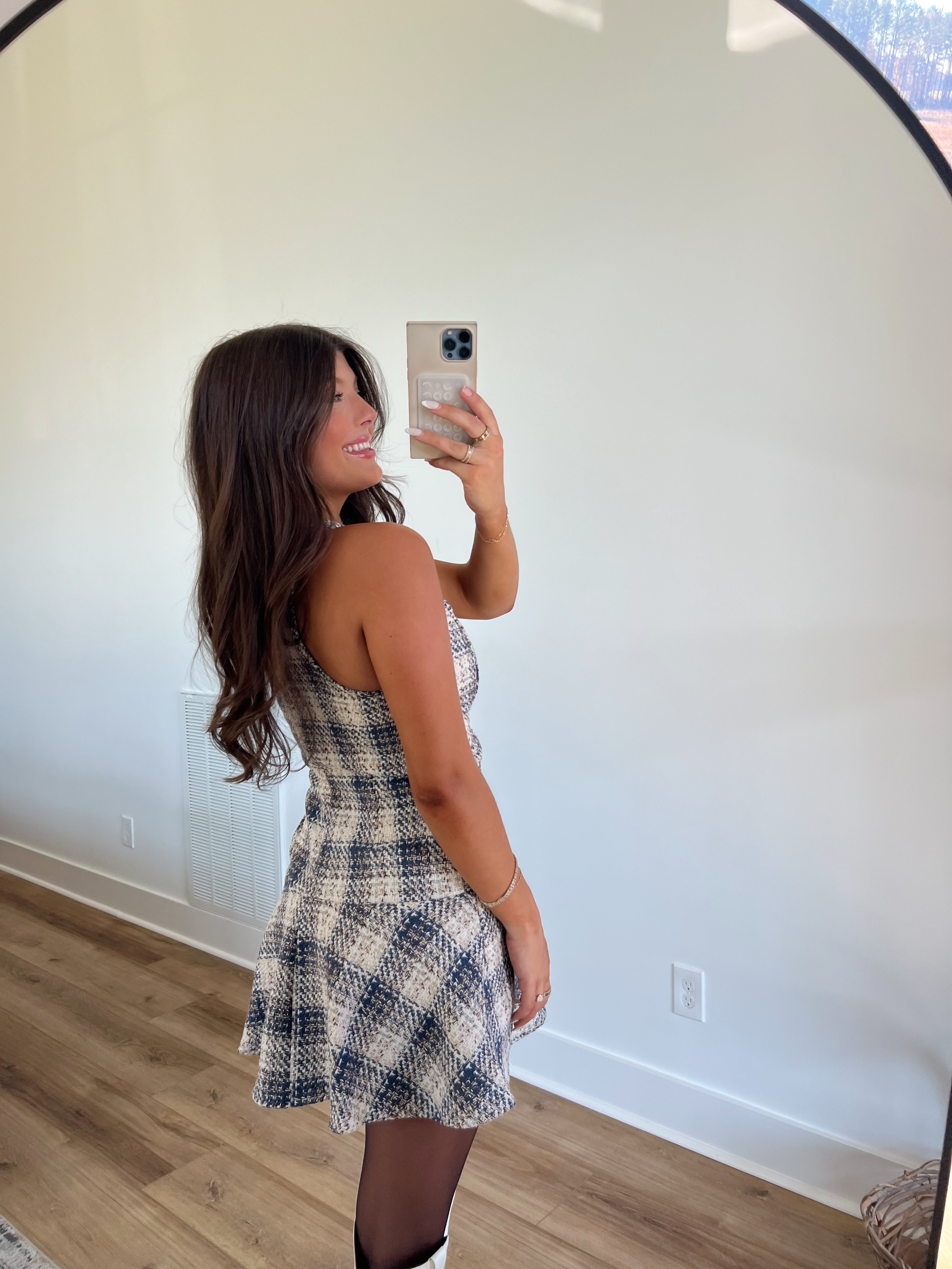 Blue Christmas Plaid Mini Dress