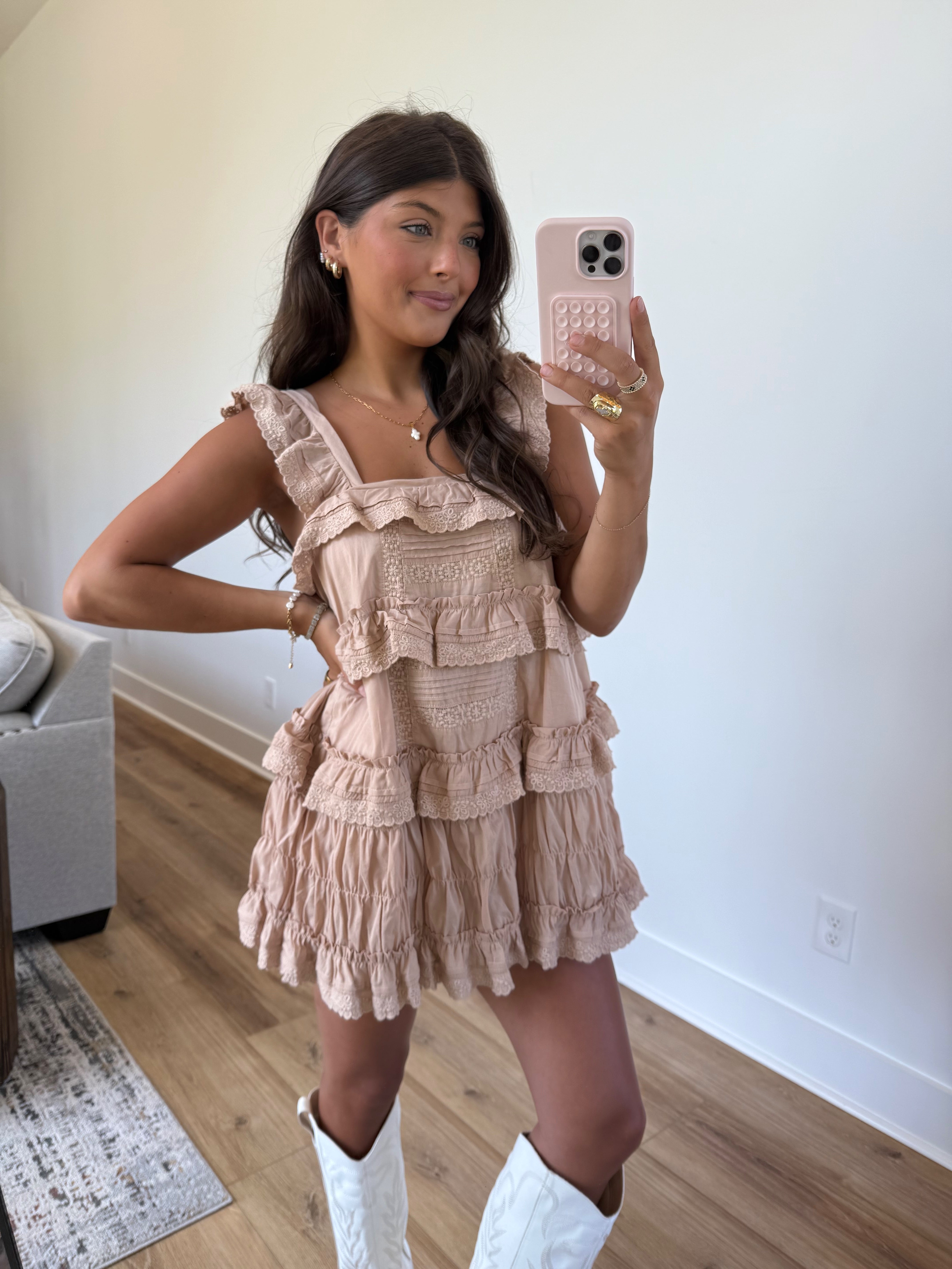 Western Mocha Ruffle Romper