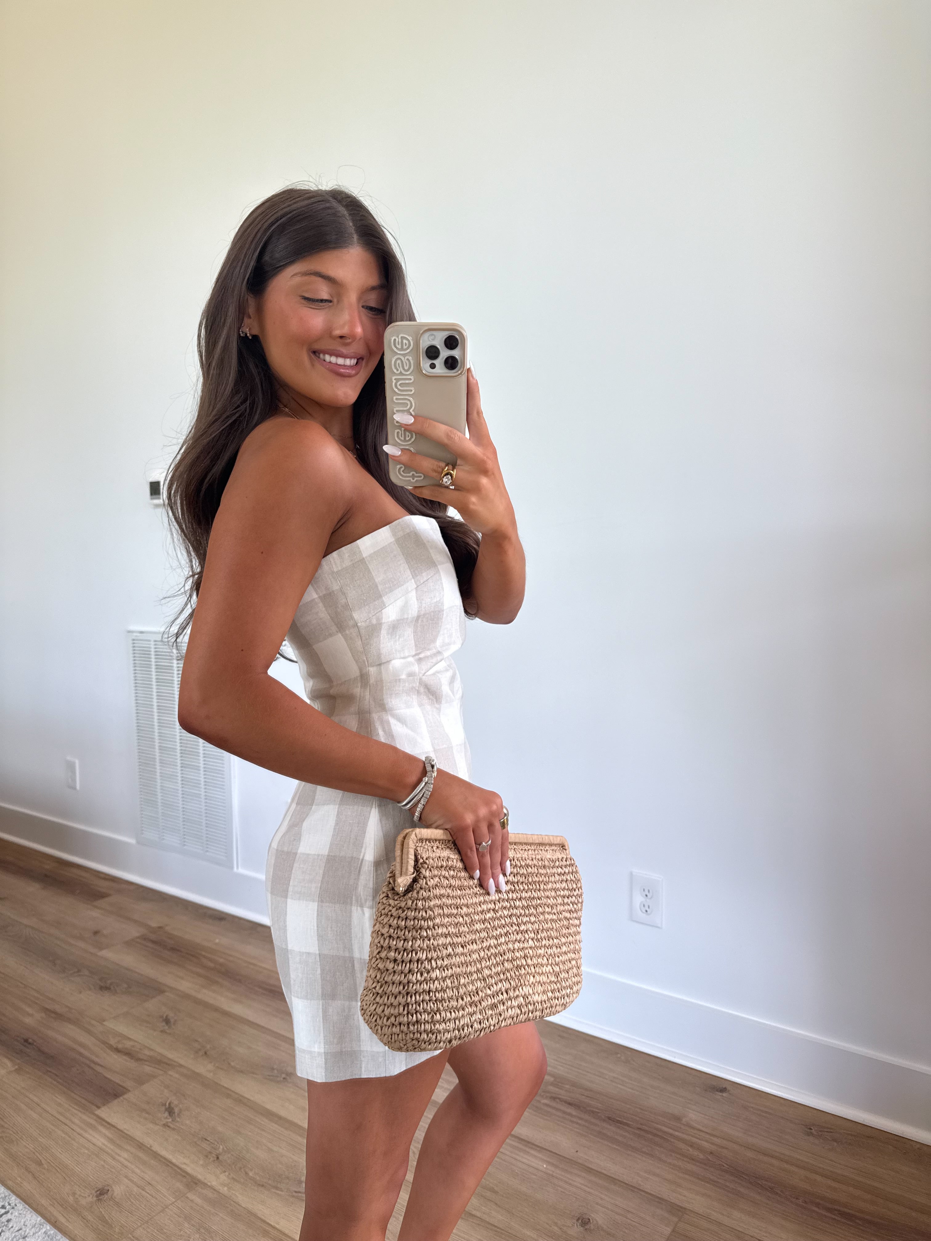 Neutral Gingham Mini Dress