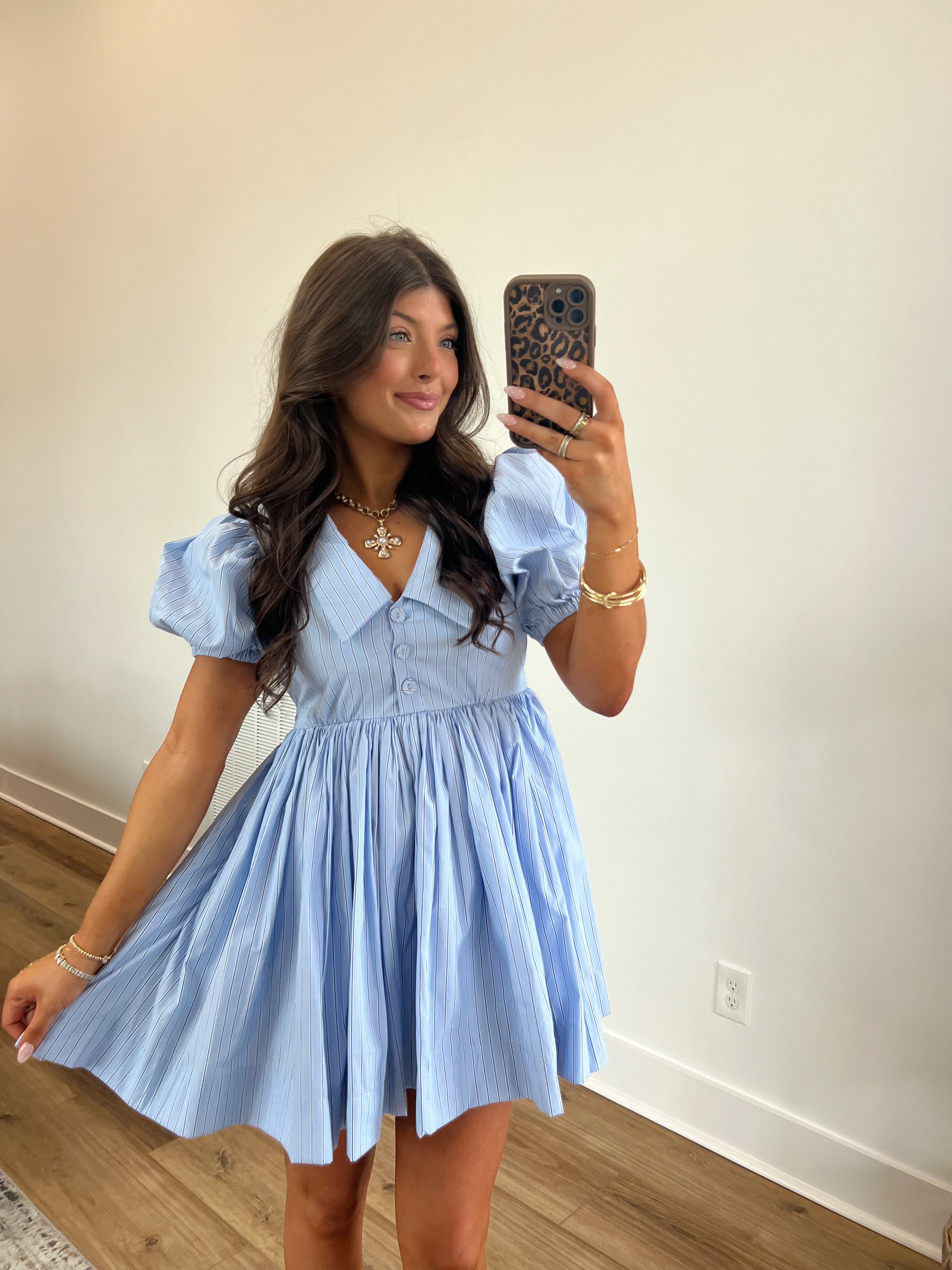 Pinstripe Babydoll Mini Dress