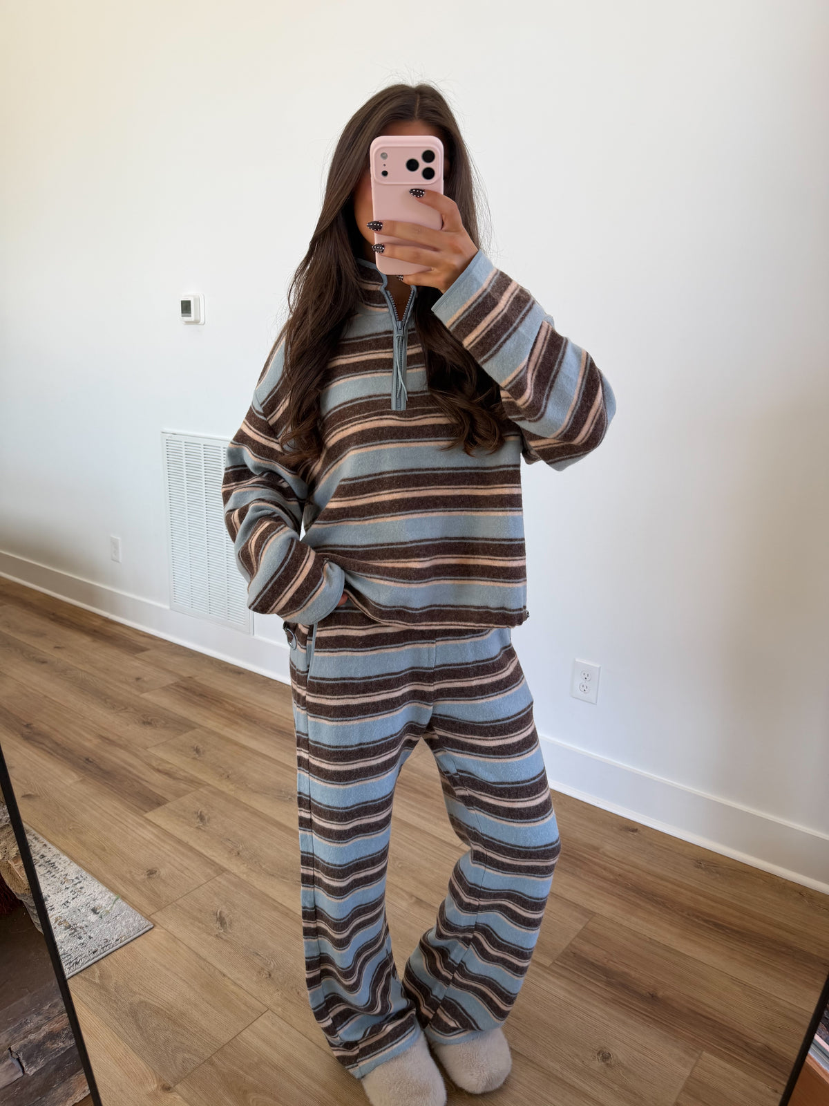 Retro Fleece Stripe Set (Blue/Brown)