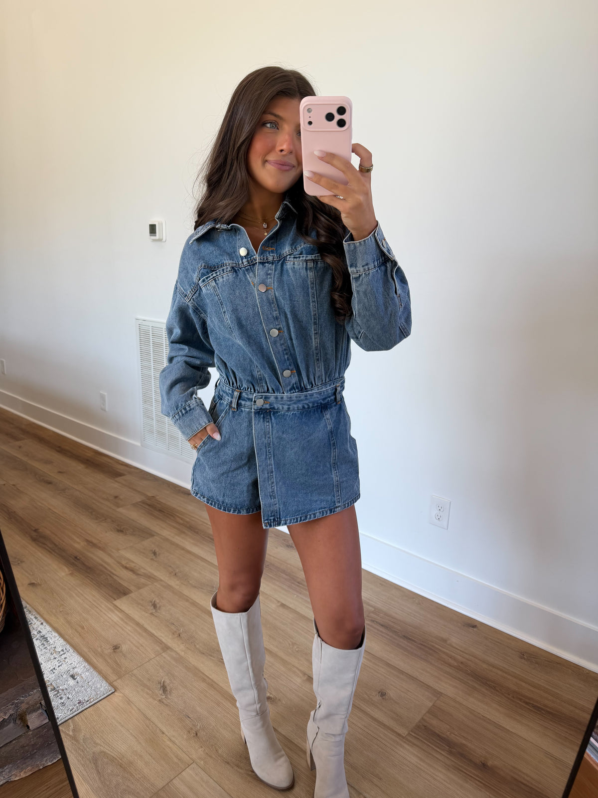 Denim Wrap Skort Romper