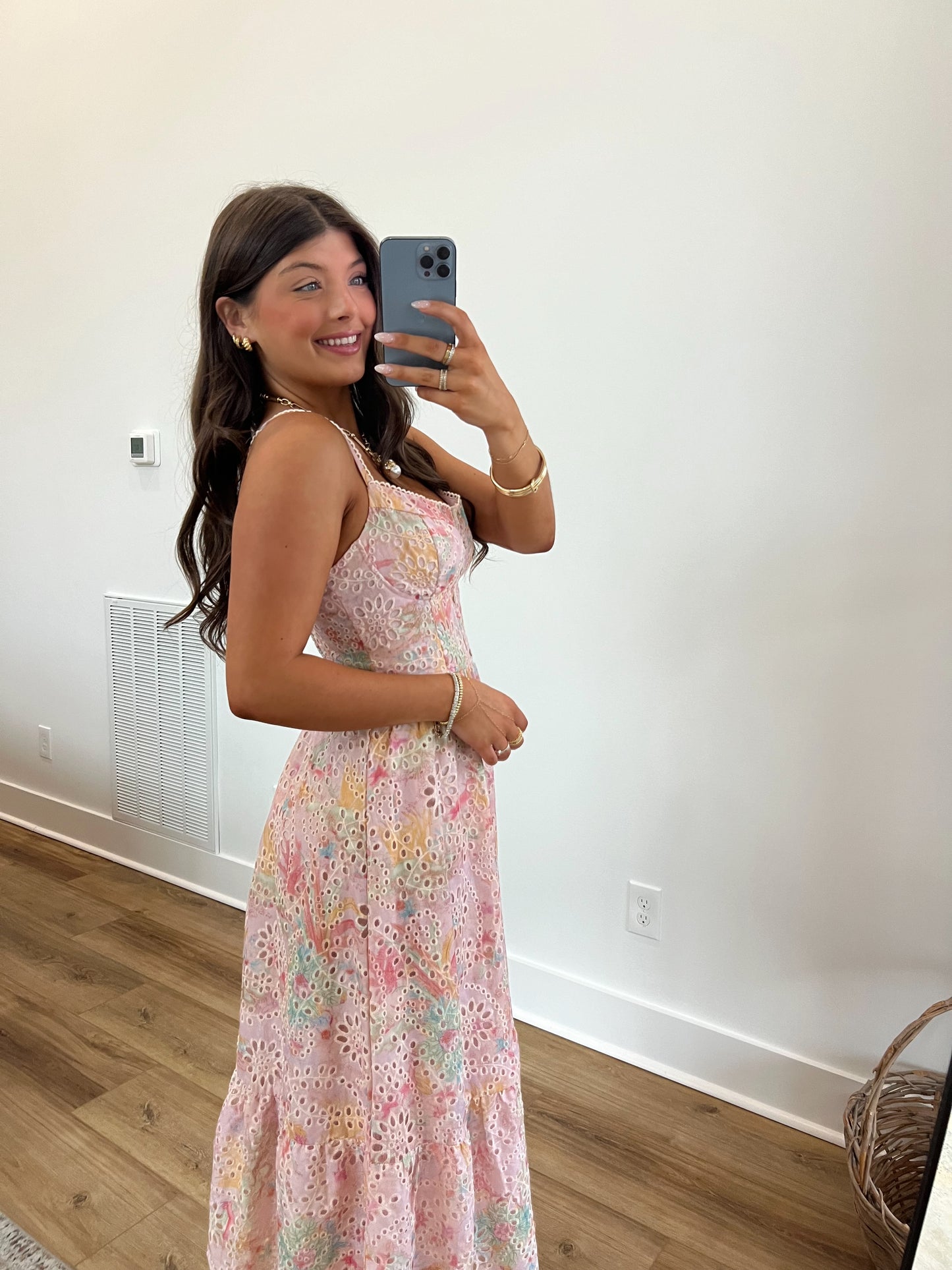 Pastel Eyelet Midi Dress