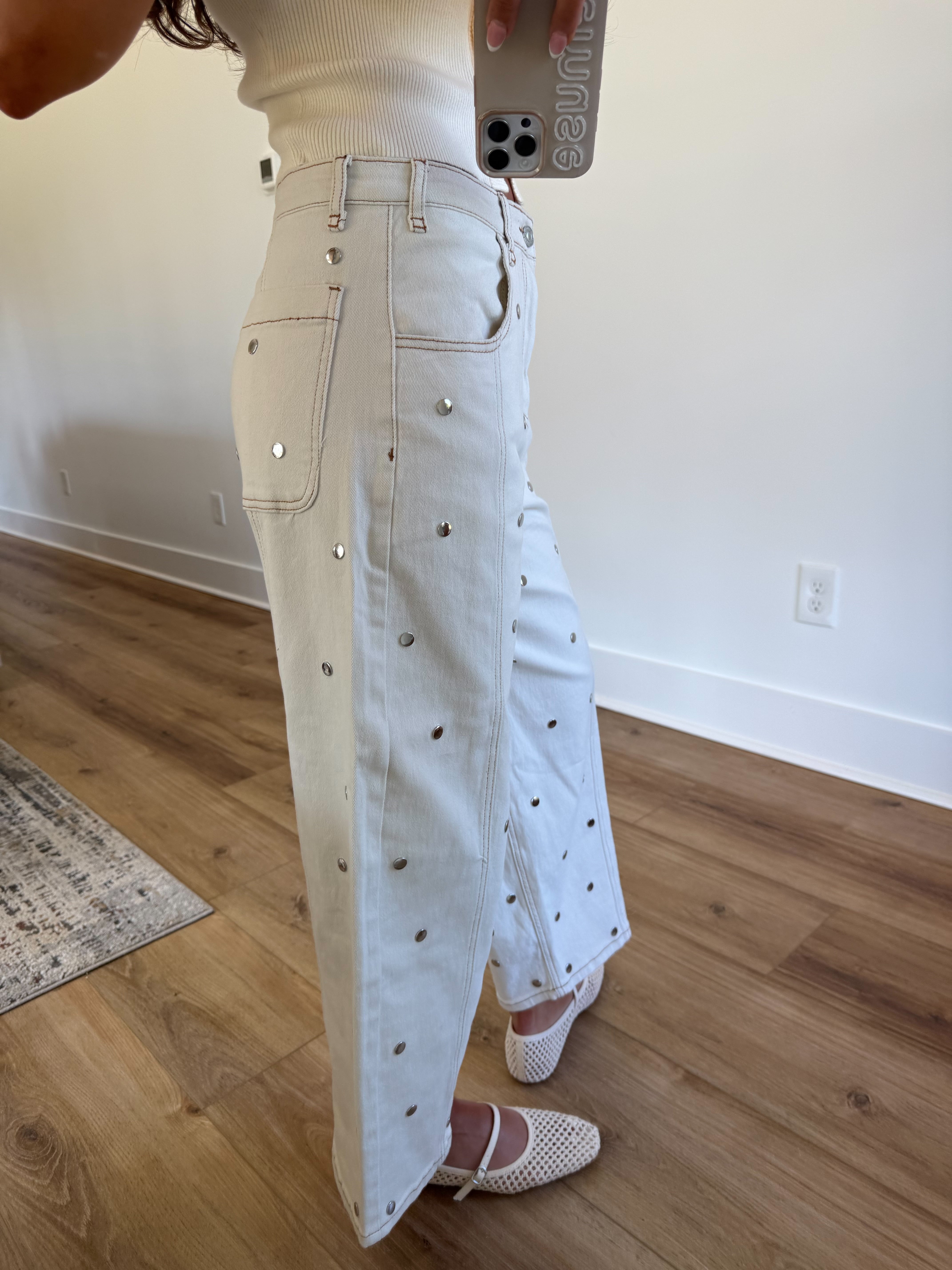 Studded Dot Jeans (Cream)