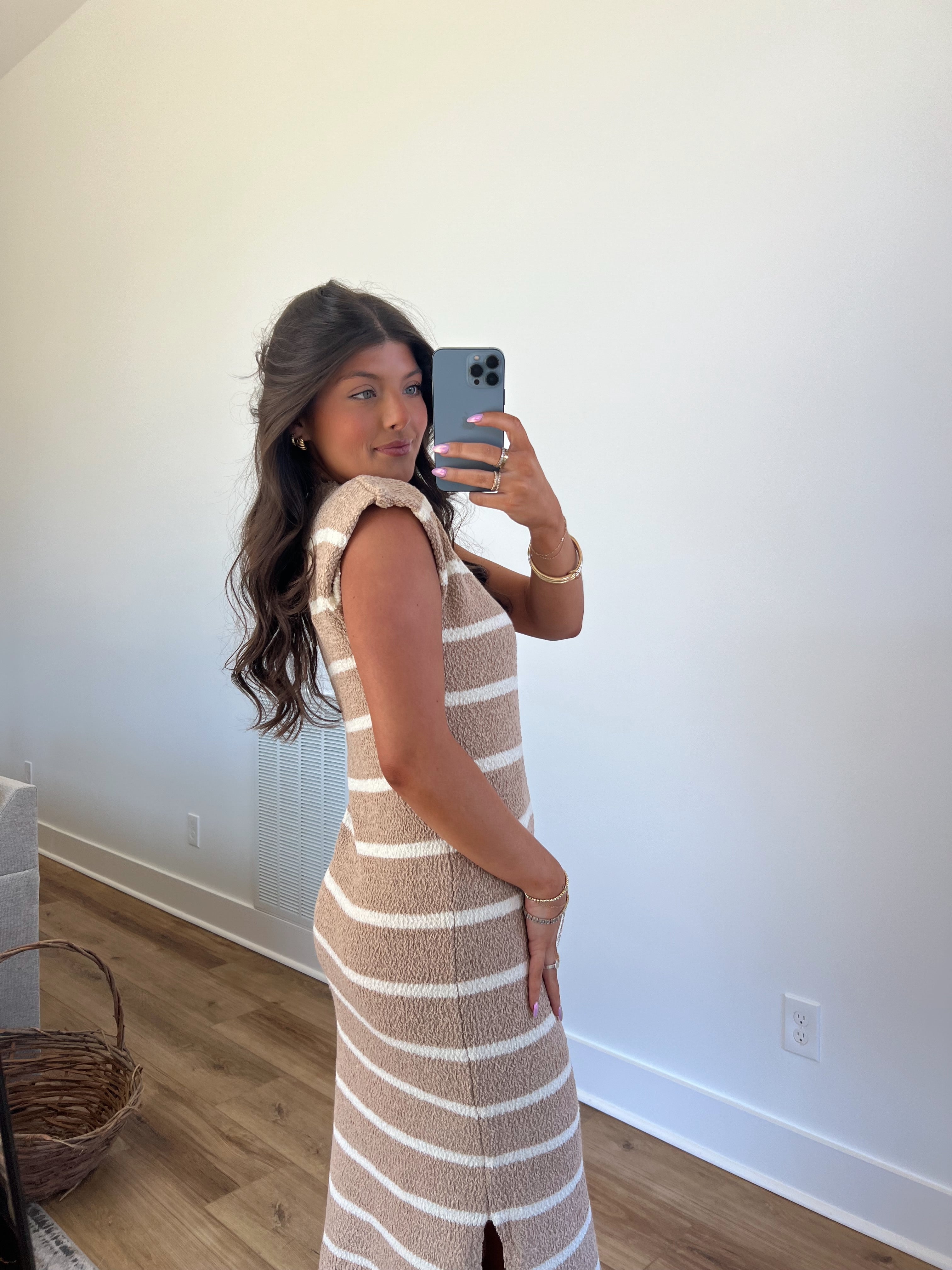 Salted Stripes Midi Dress (Taupe)