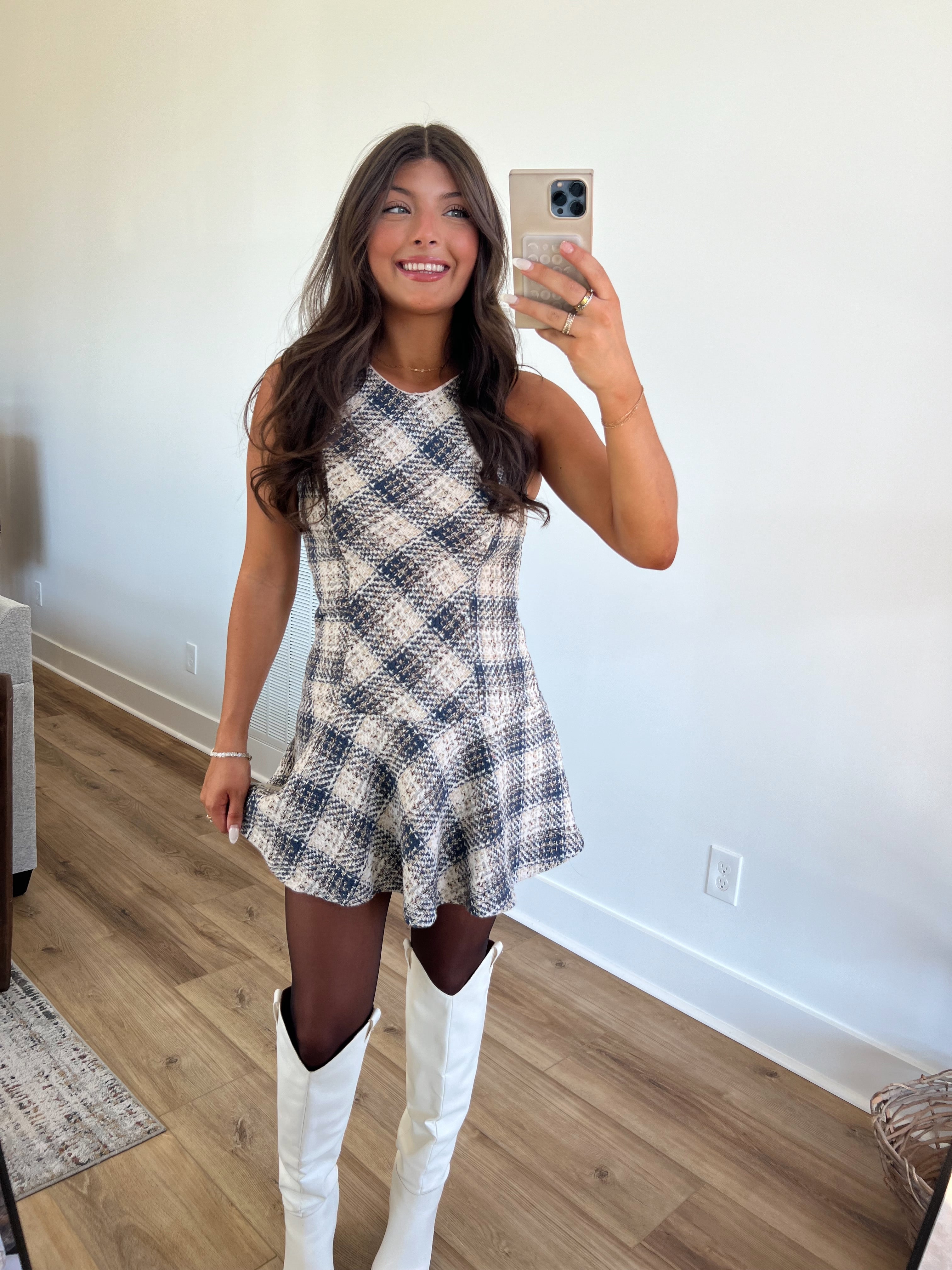 Blue Christmas Plaid Mini Dress