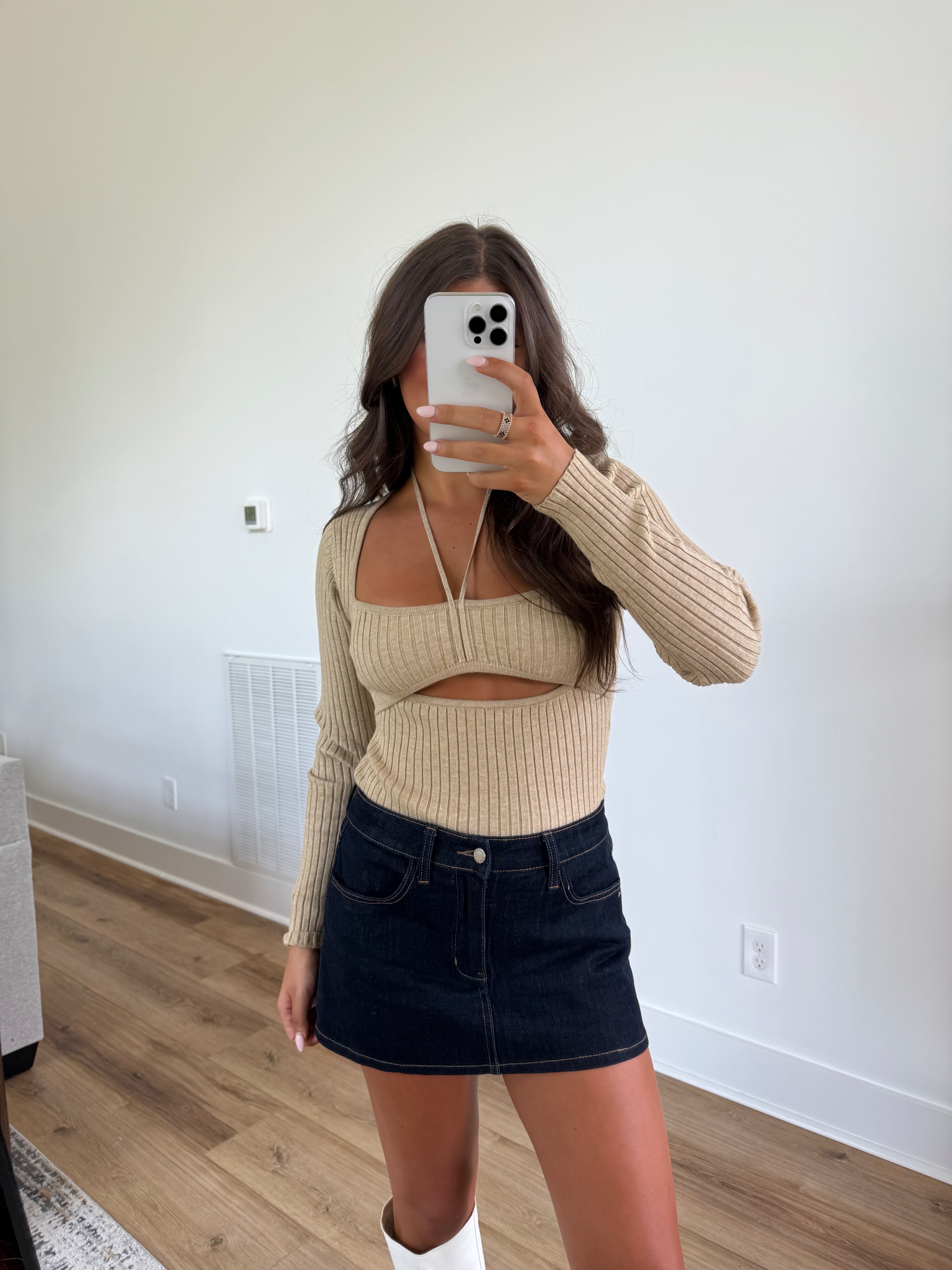 Golden Ribbed Tie-Back Knit Top