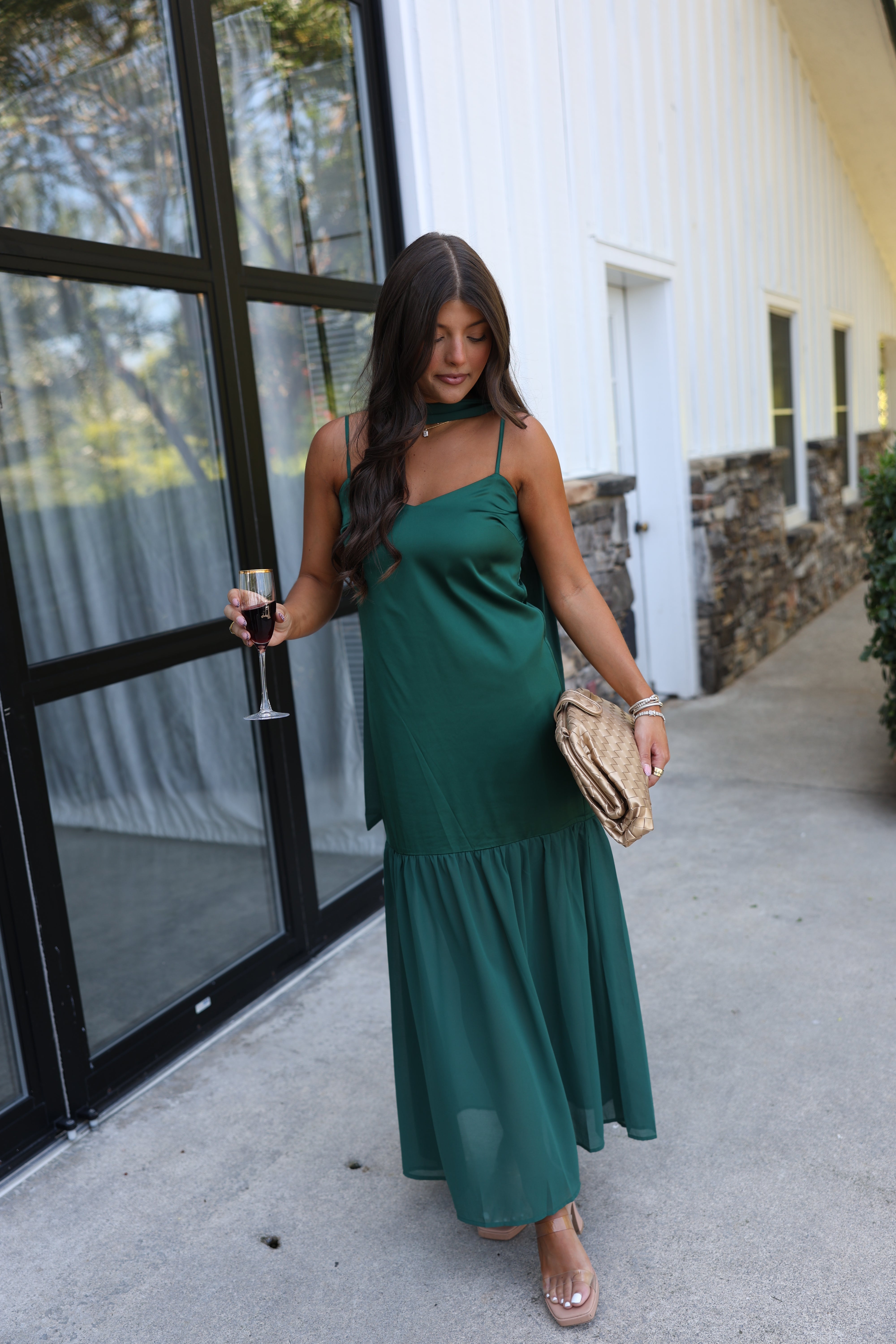Satin To Sheer Maxi (Hunter Green)