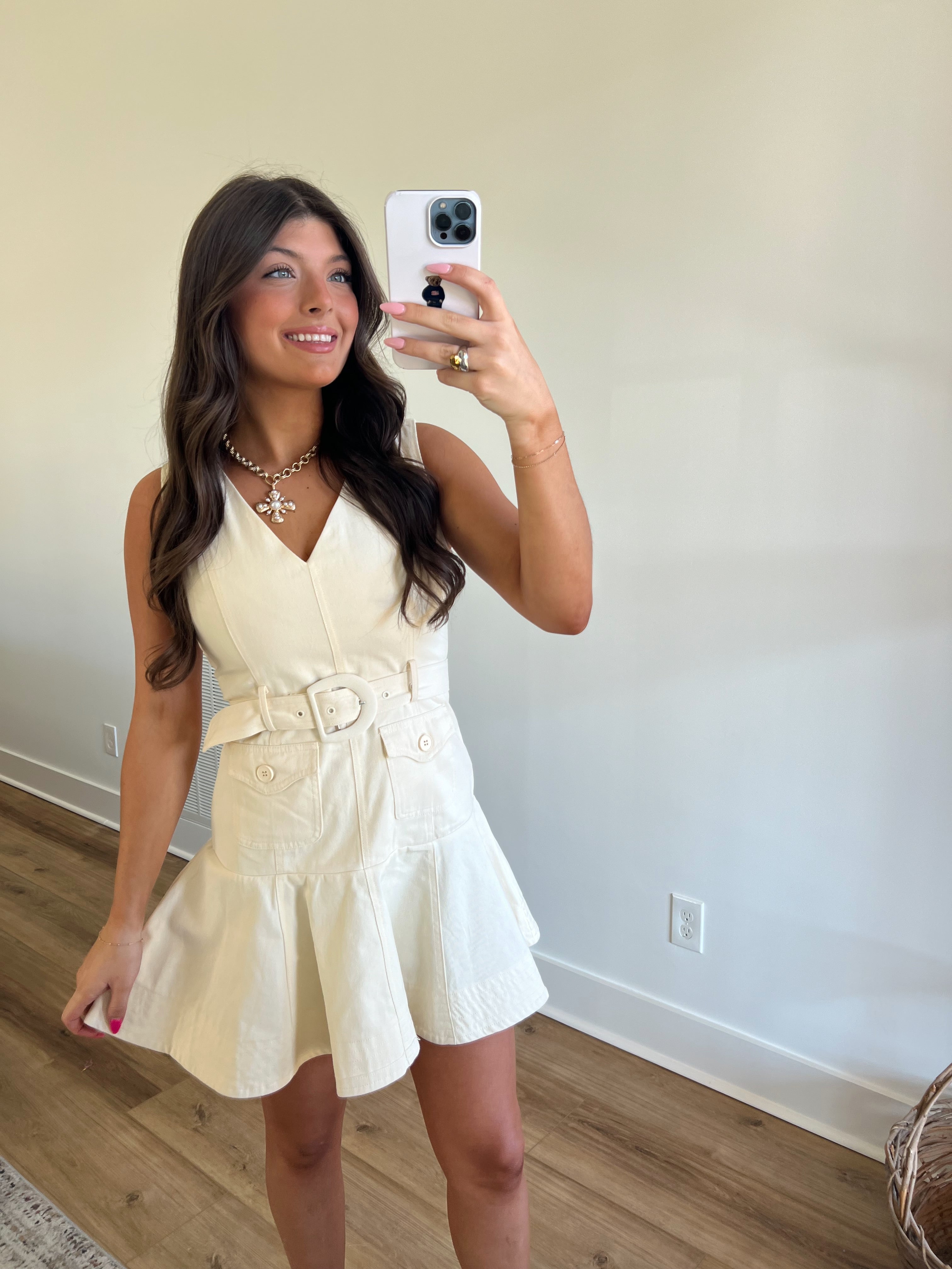 Cream Denim Daisy Mini Dress