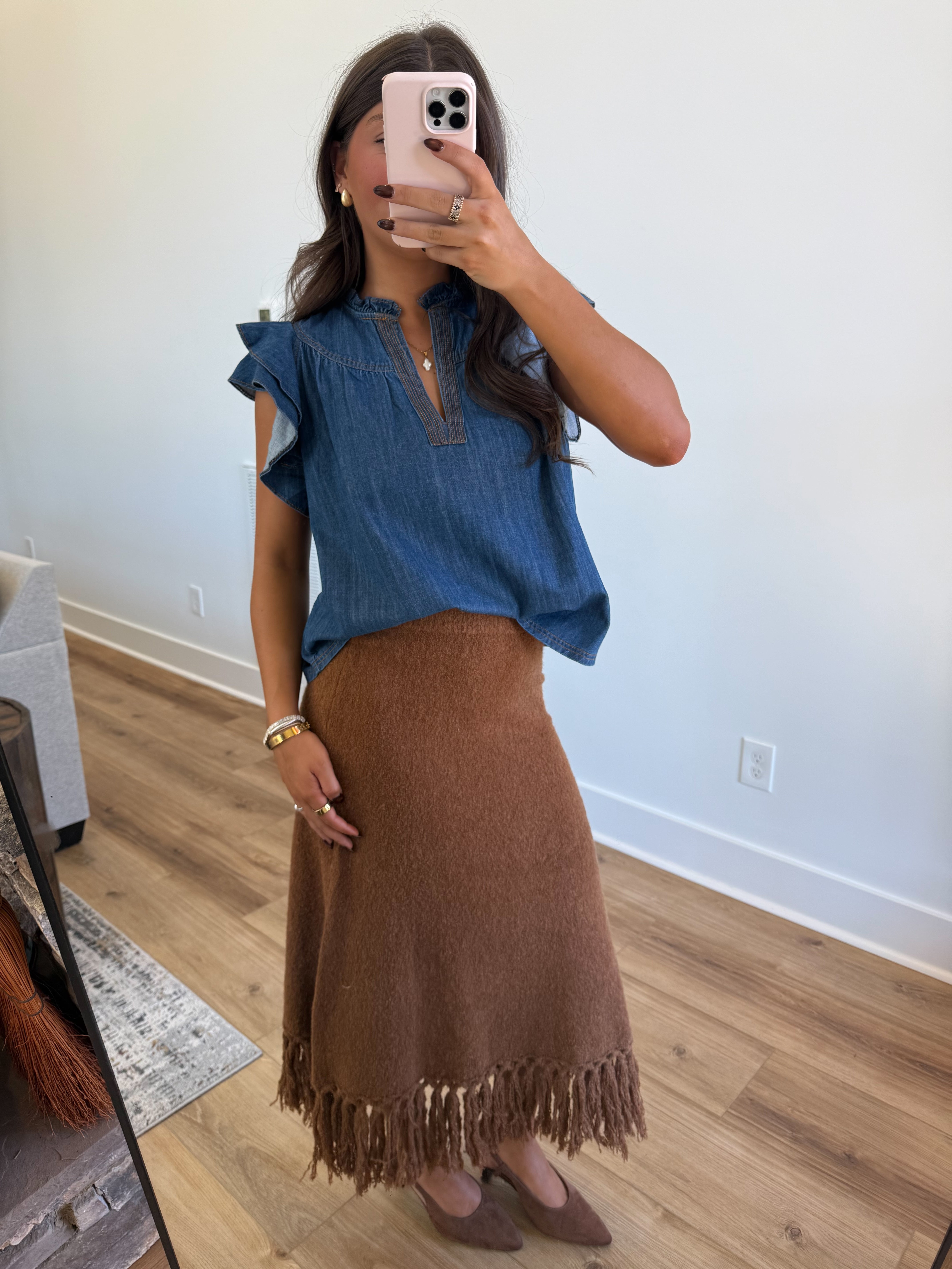 The Caramel Knit Fringe Skirt