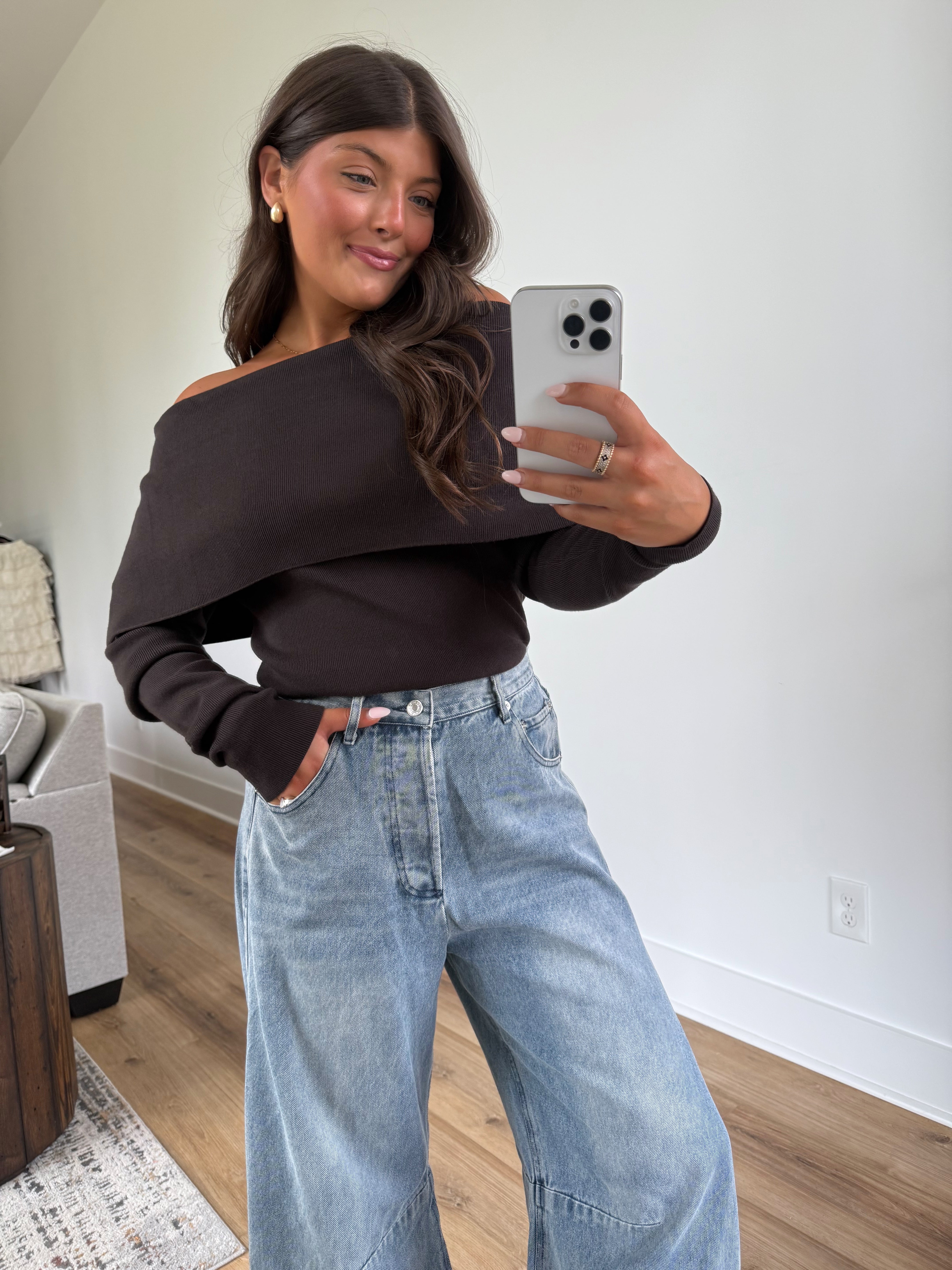Foldover Off-Shoulder Knit (Coffee Bean)