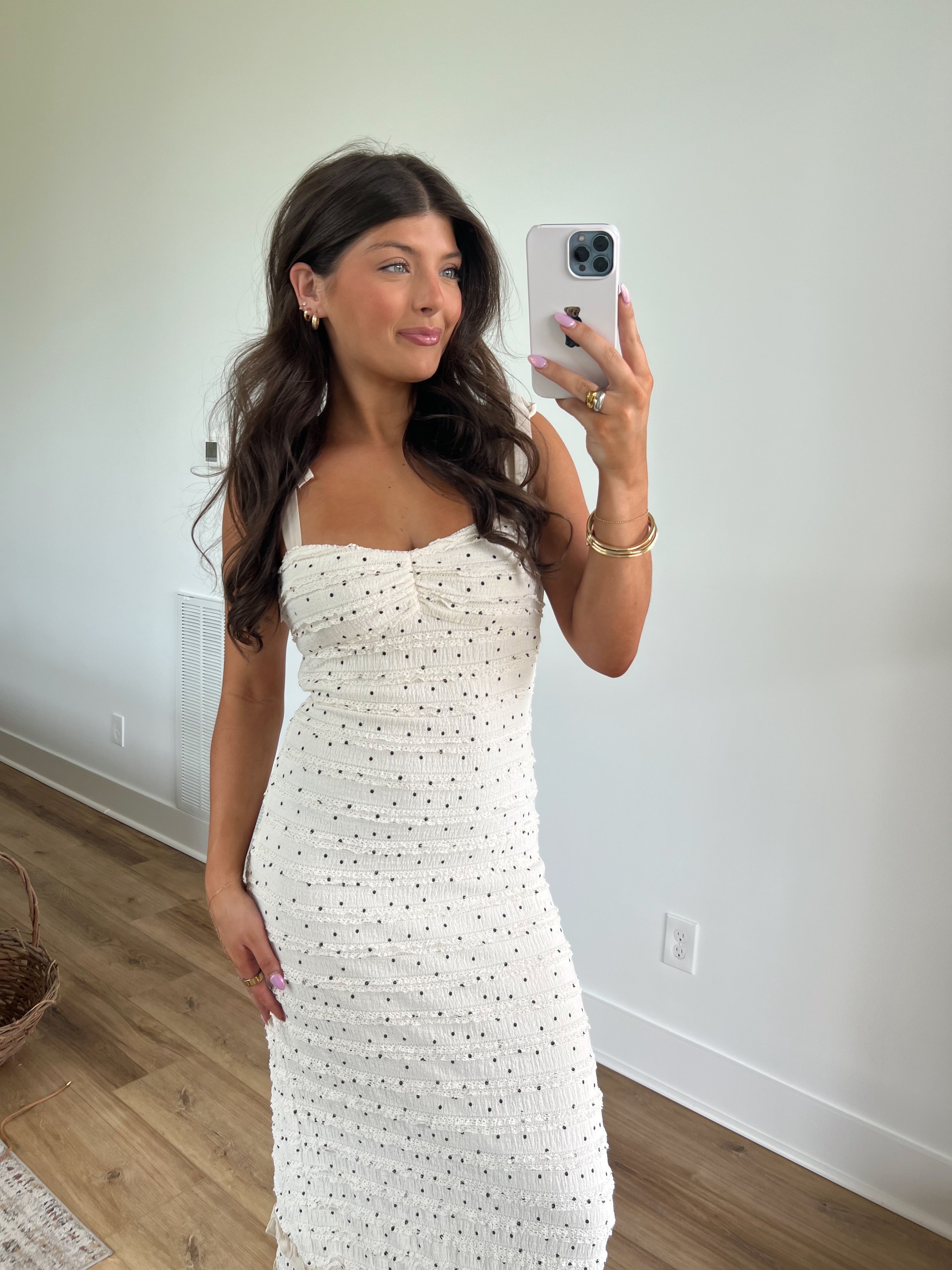 Henry Polka Dot Lace Ruffle Midi Dress