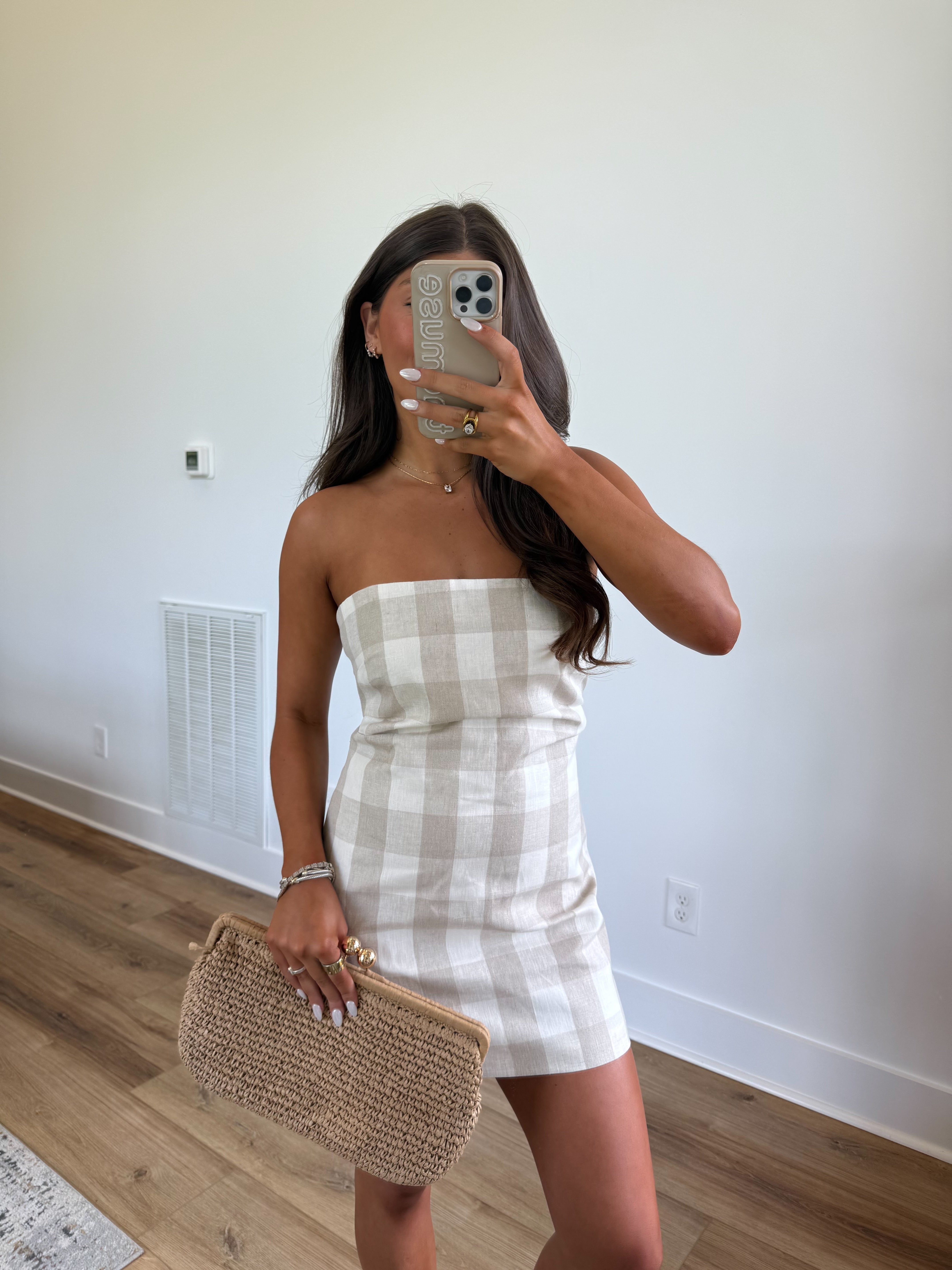 Neutral Gingham Mini Dress