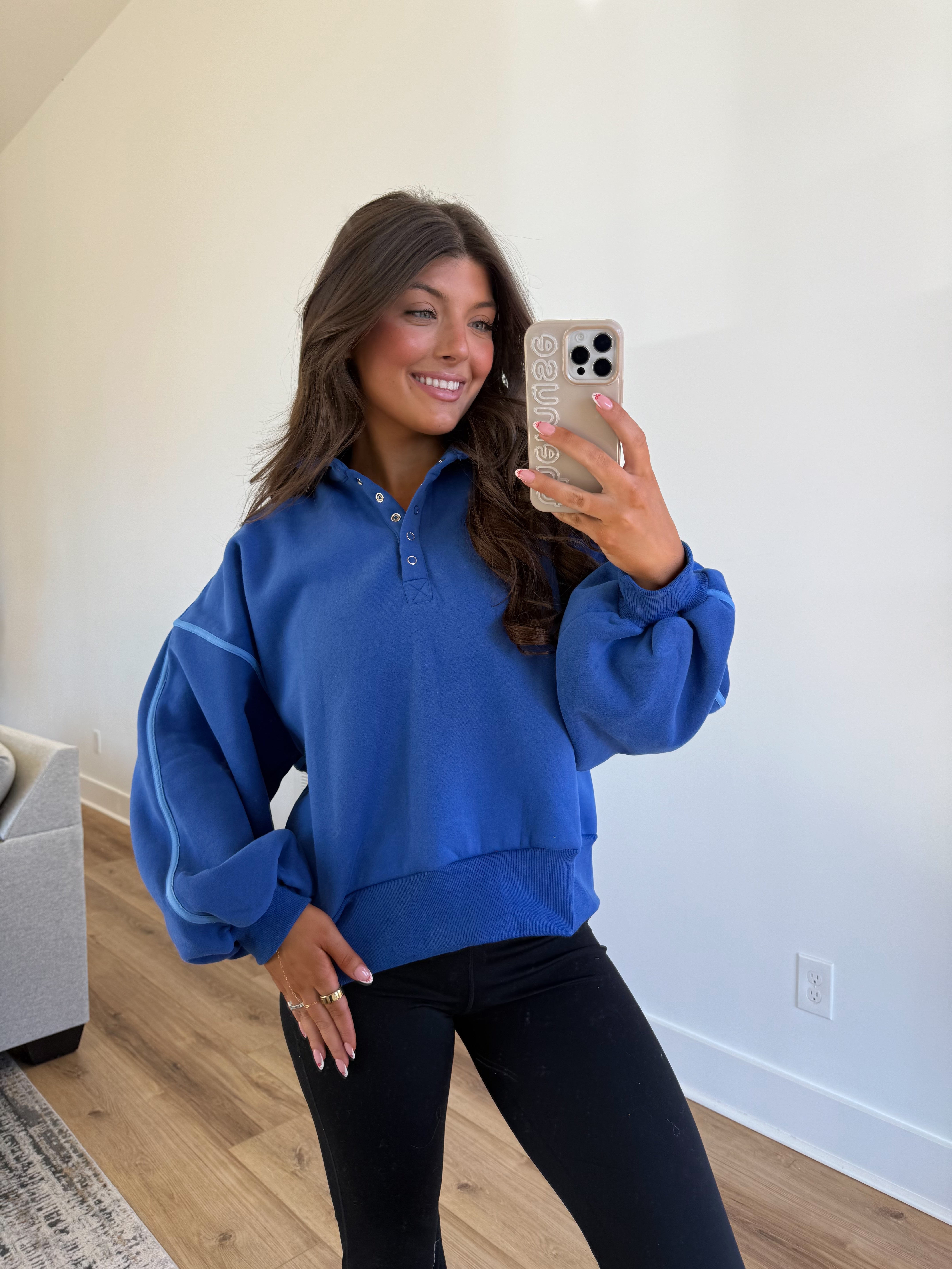 Blue Monochrome Snap Button Pullover