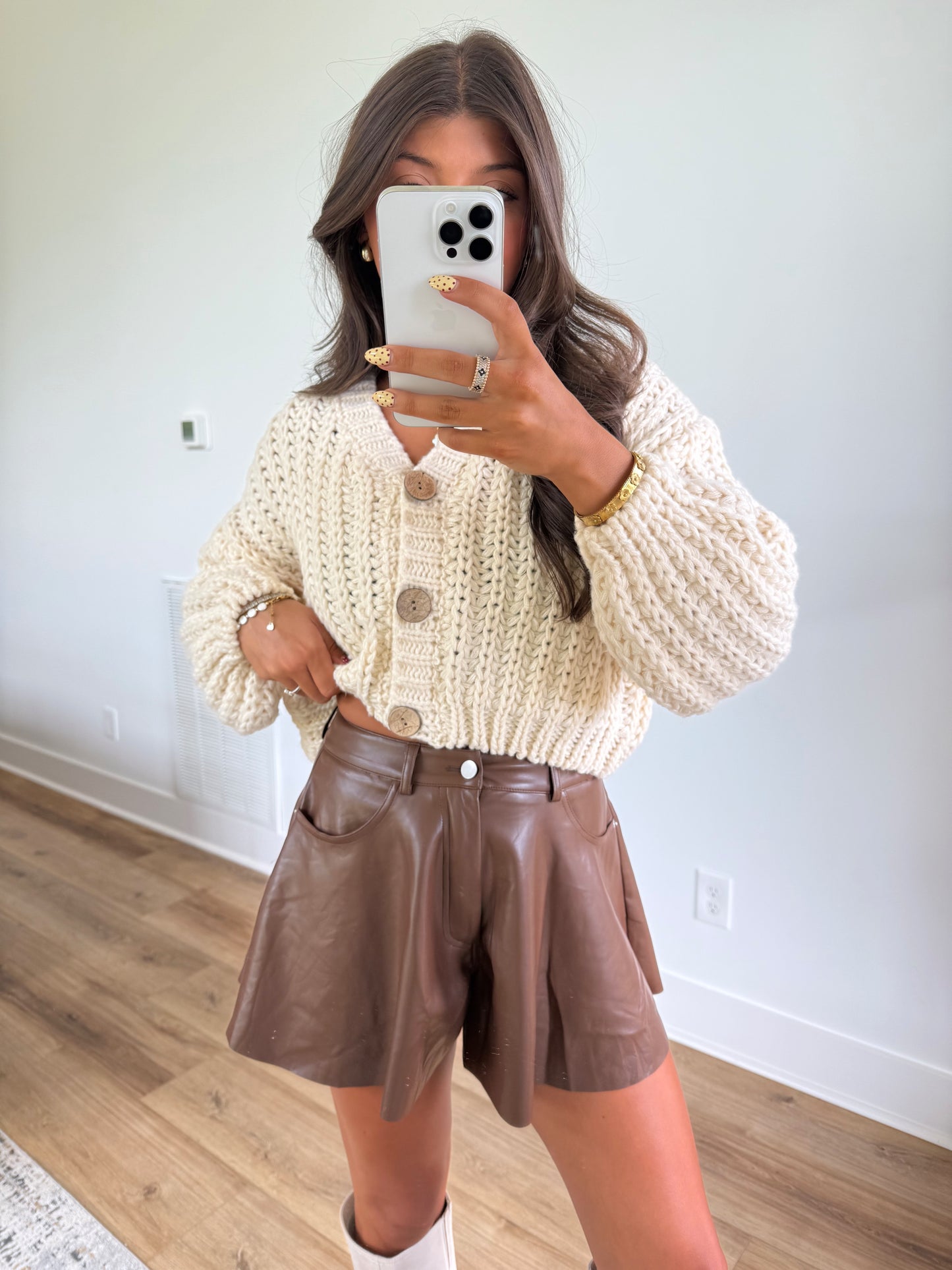 Brown Leather Flare Shorts (PRE-ORDER (1-2 weeks)/ Restock)