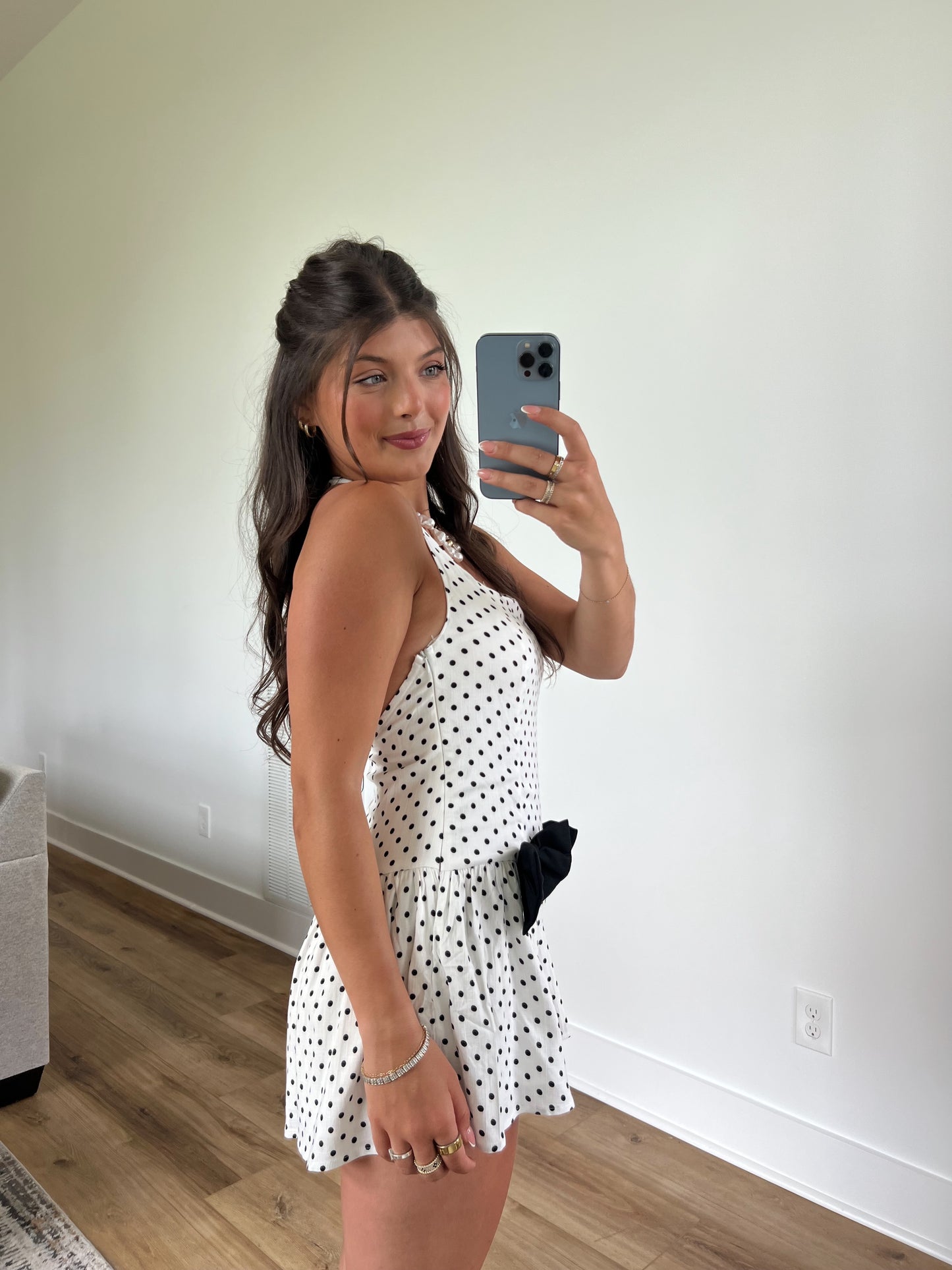 Bow Tie Babydoll Romper (White/Black)