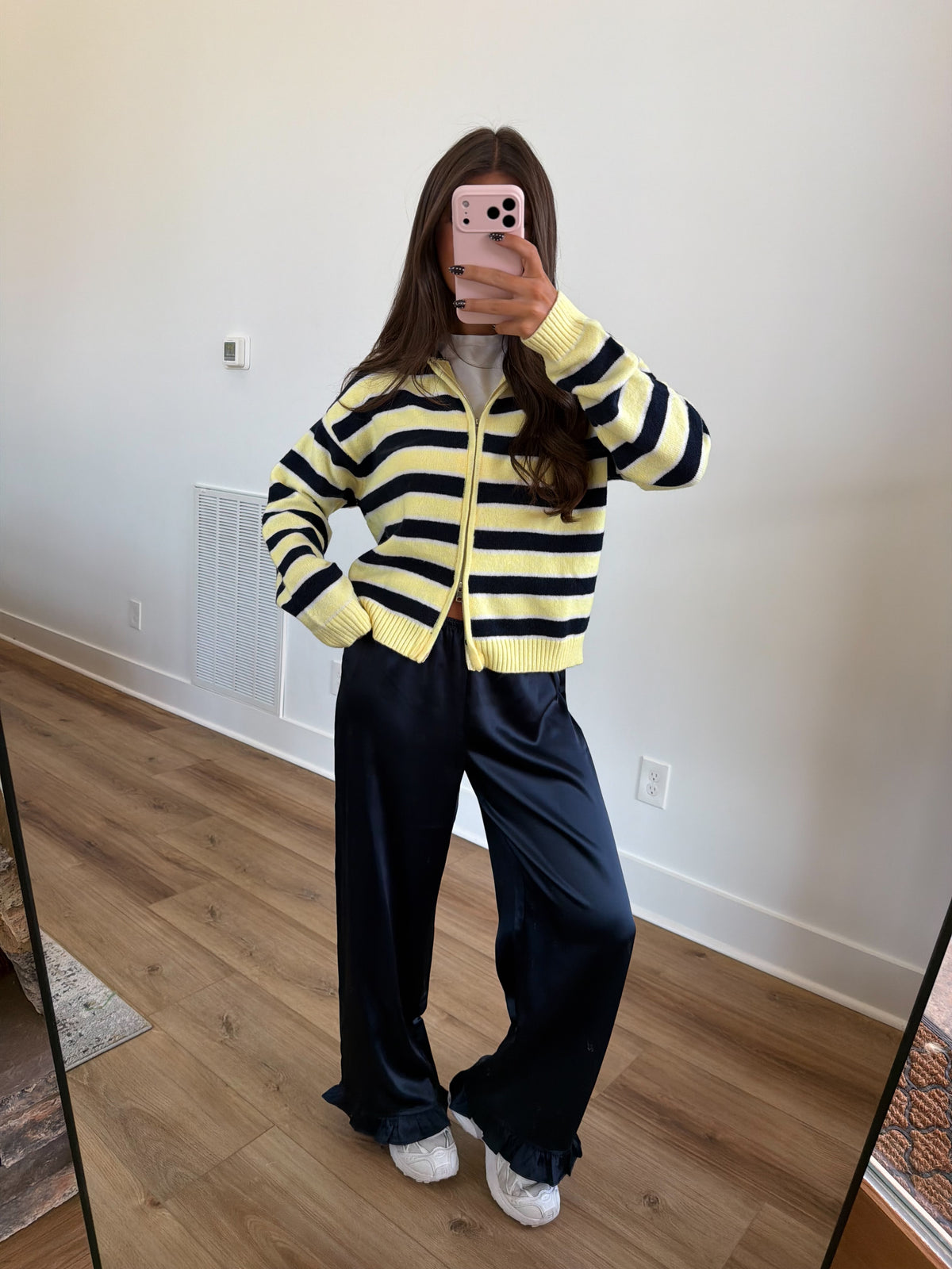 Two Tone Stripe Zip Up (Yellow/Navy)