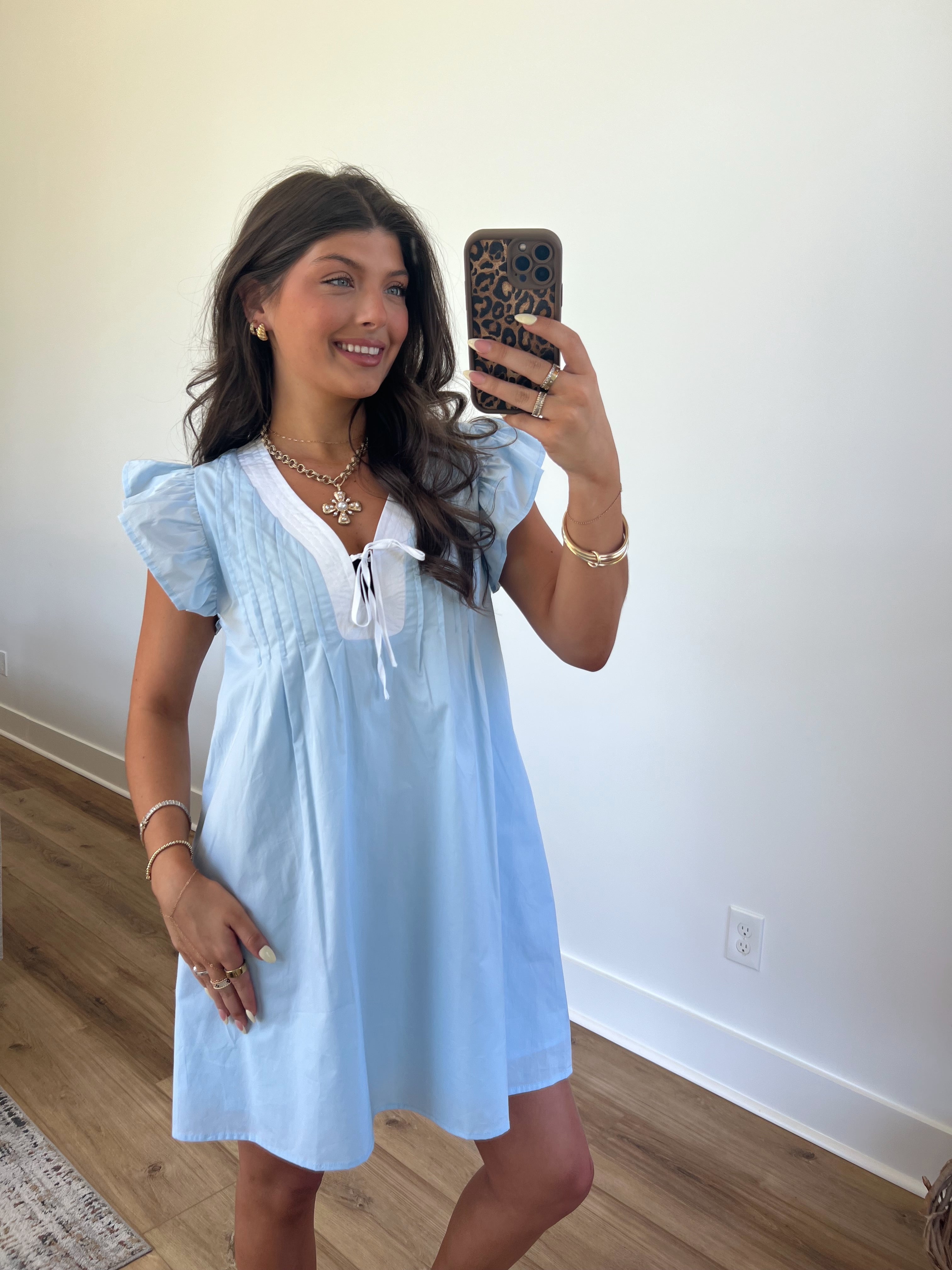 Baby Blue Pin Tuck Mini Dress
