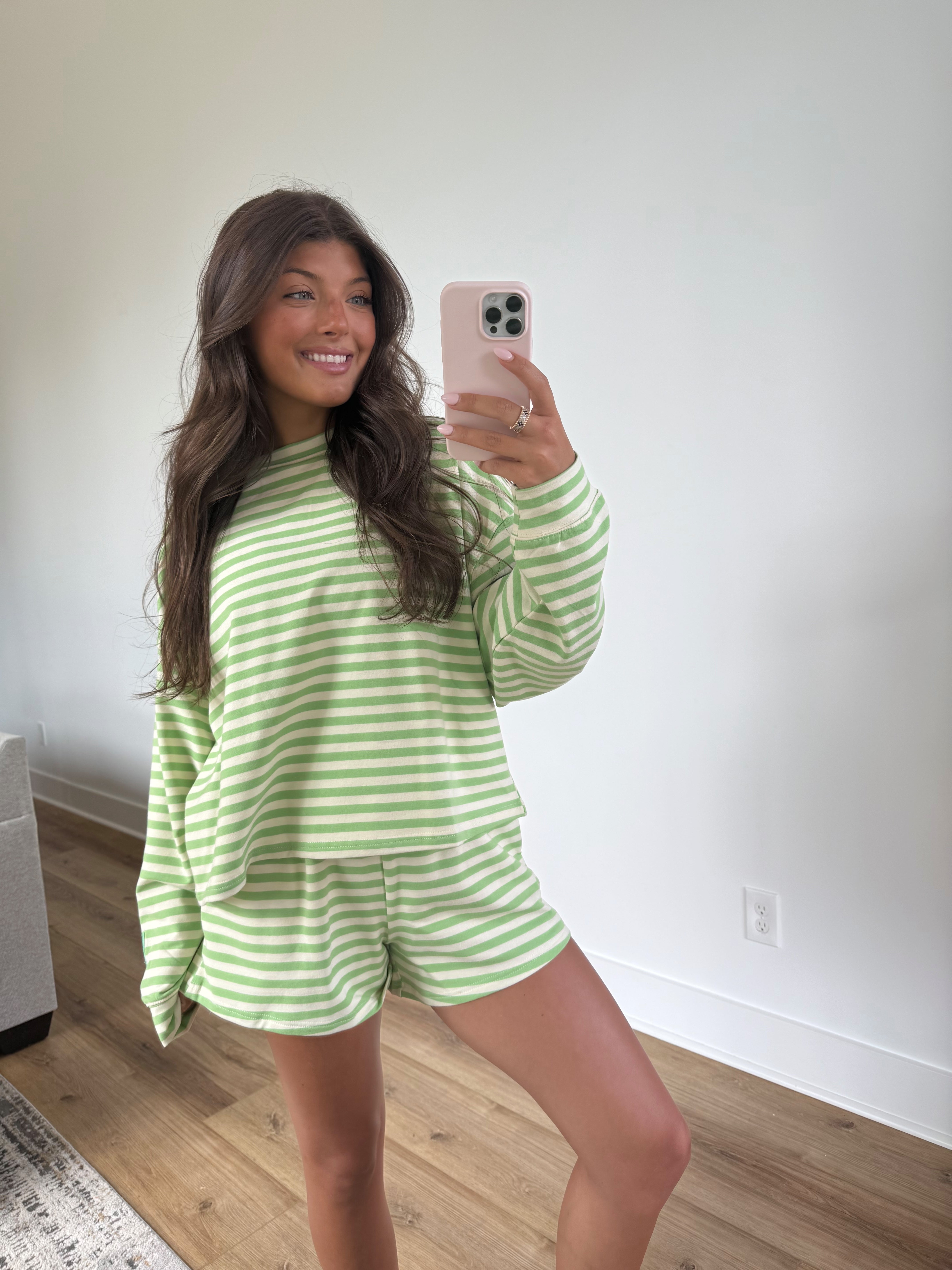 Lime Stripe Shorts Set