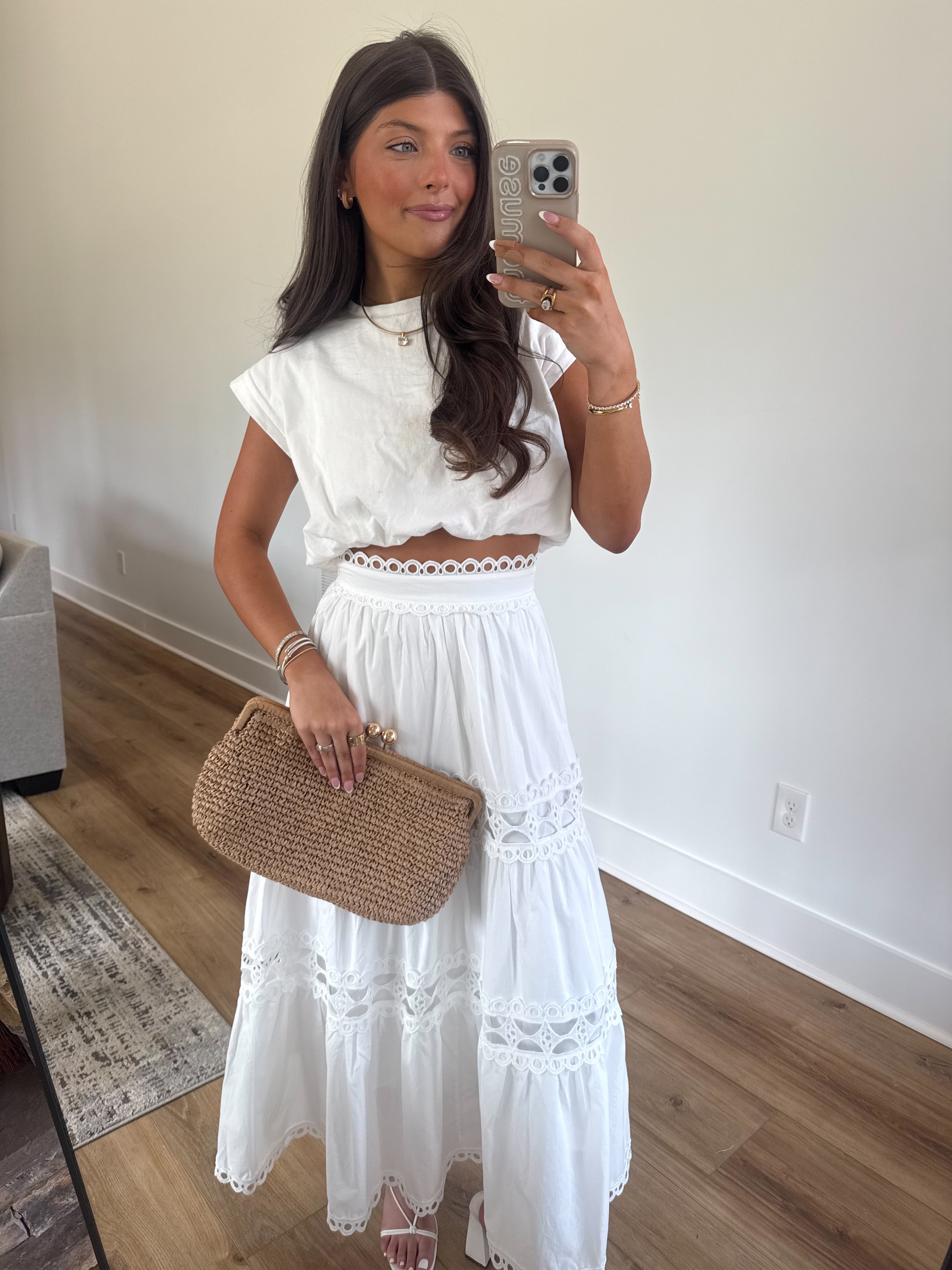 Classic Eyelet Midi Skirt (White)