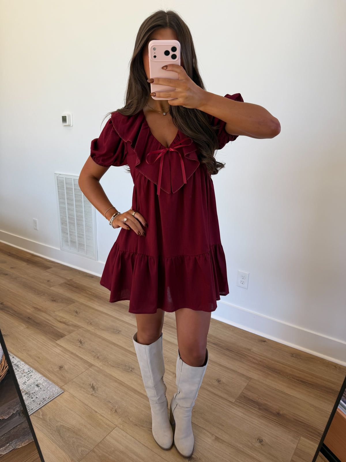 Seasons Greetings Ruffle Mini Dress
