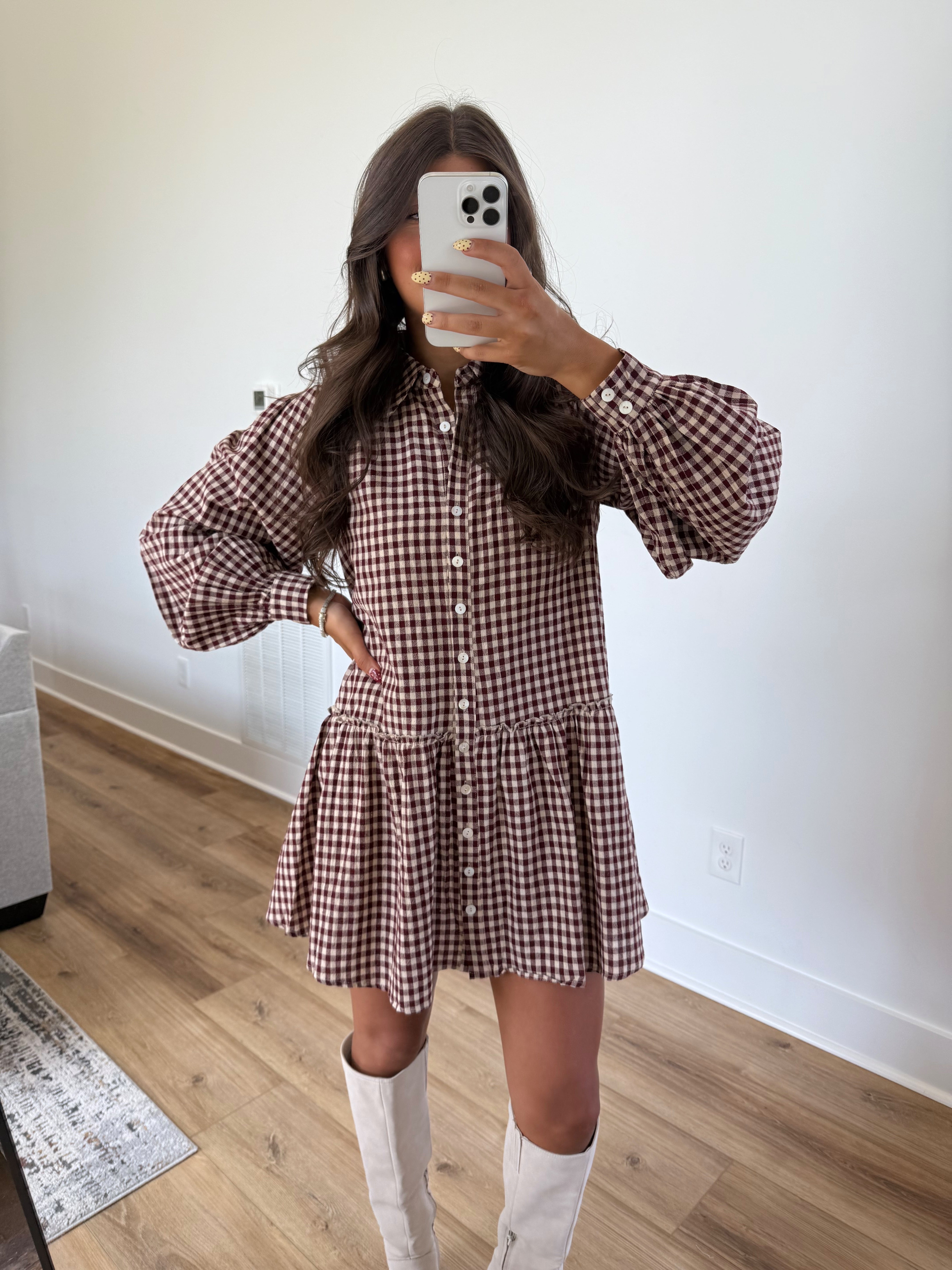 Burgundy Gingham Mini Dress