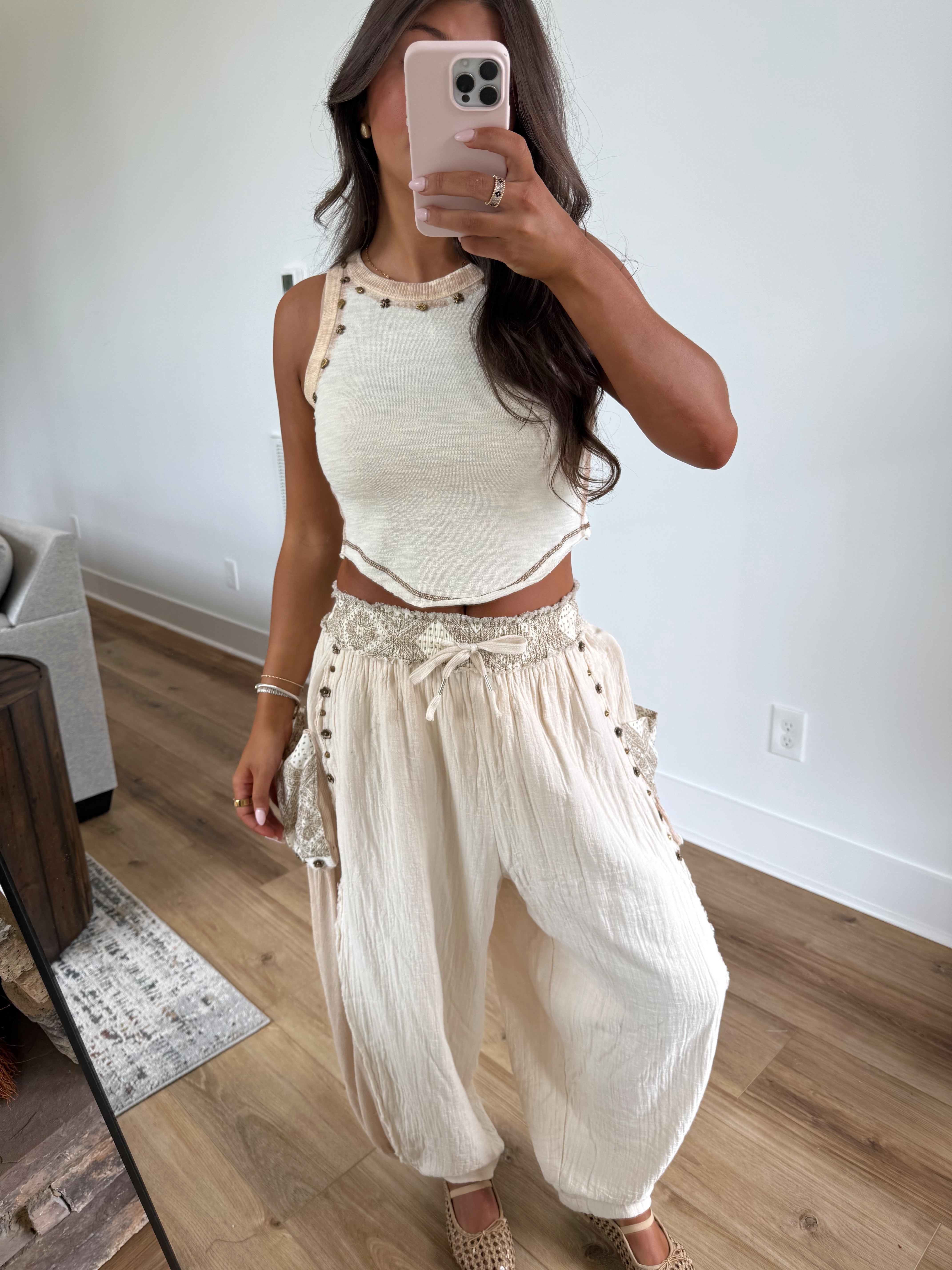 Cream Studded Joggers (PRE-ORDER (Mid-October)/ Restock)