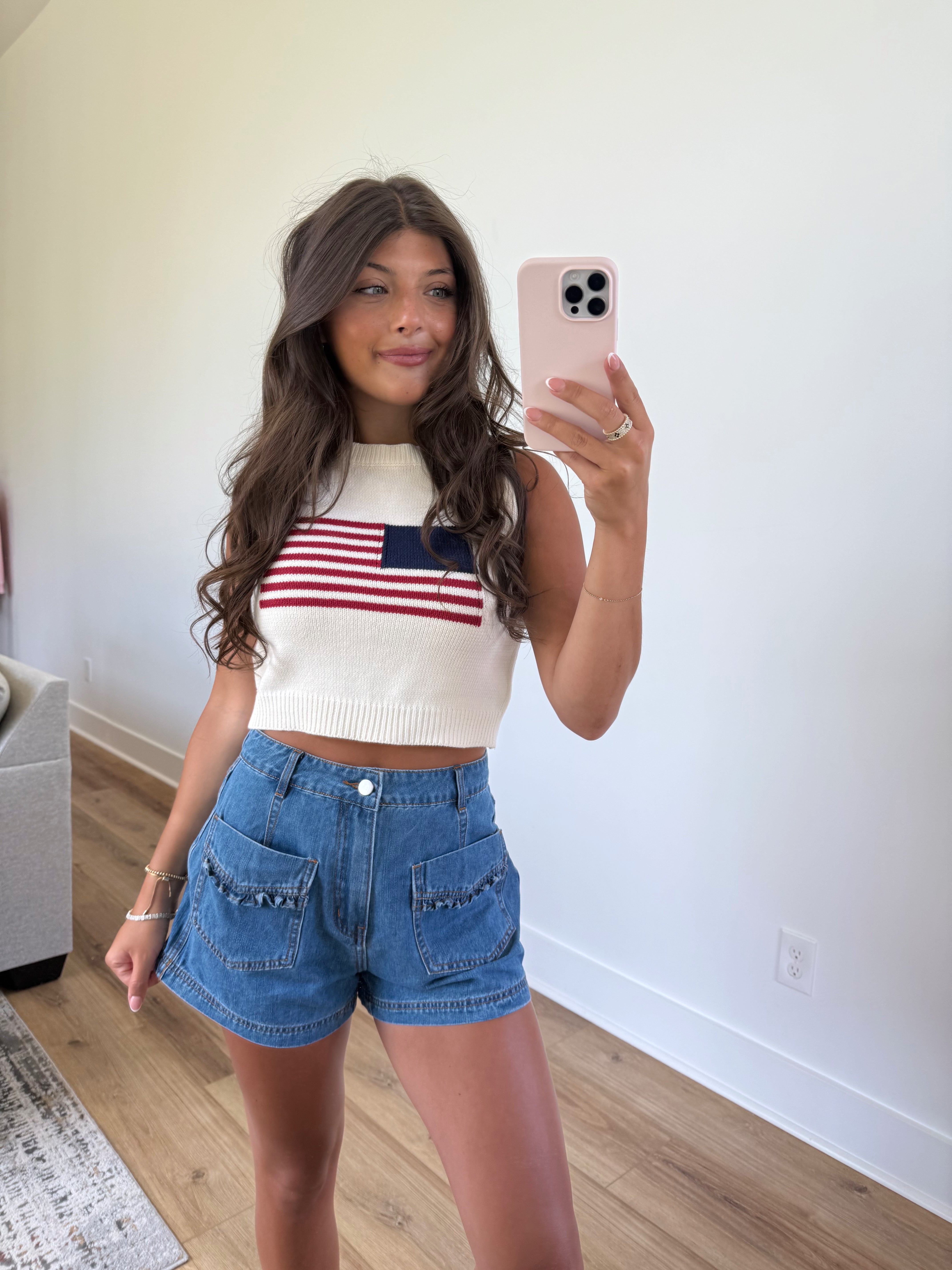 Denim Ruffle Pocket Shorts