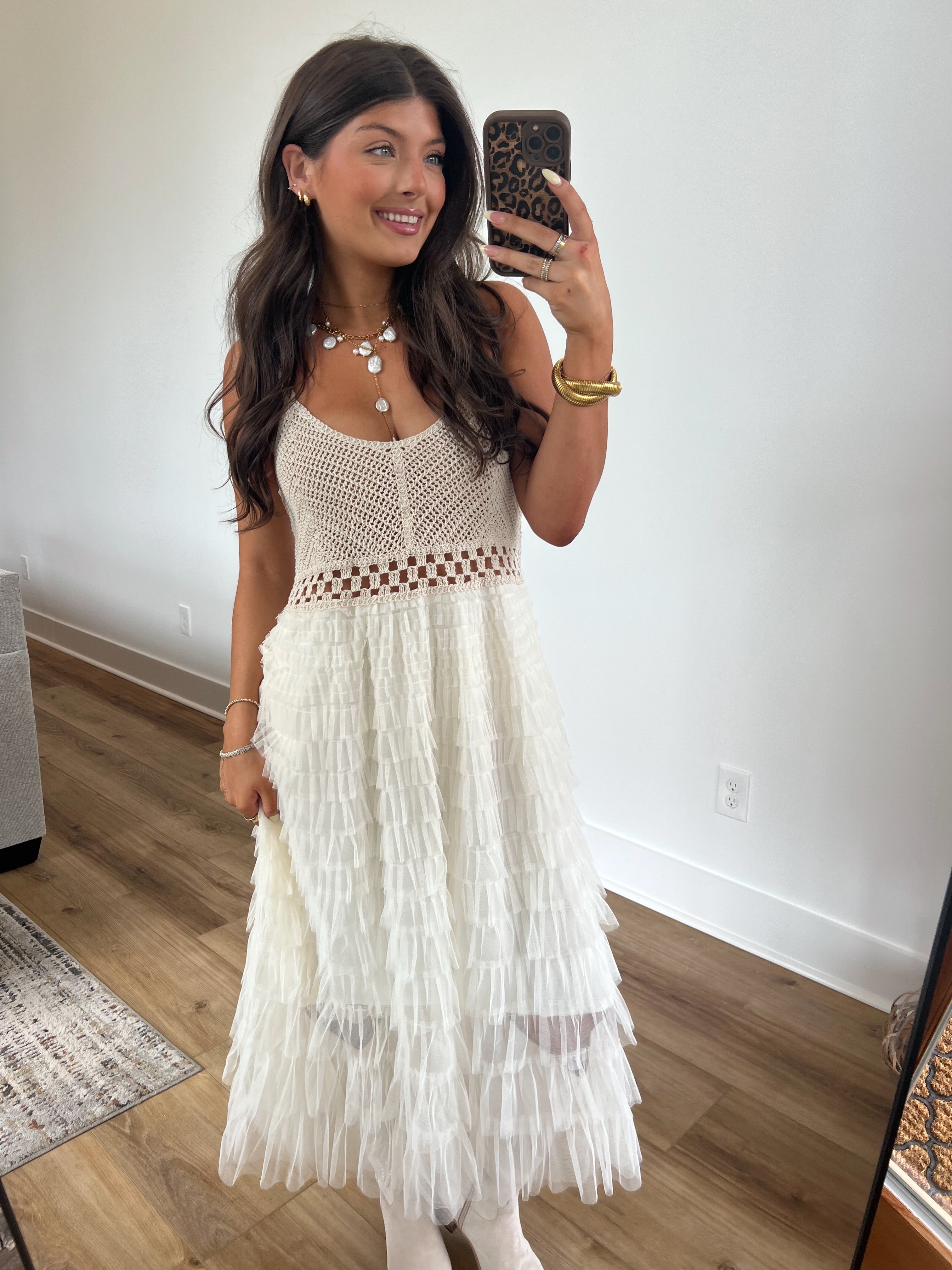 Crochet Ruffle Midi Dress