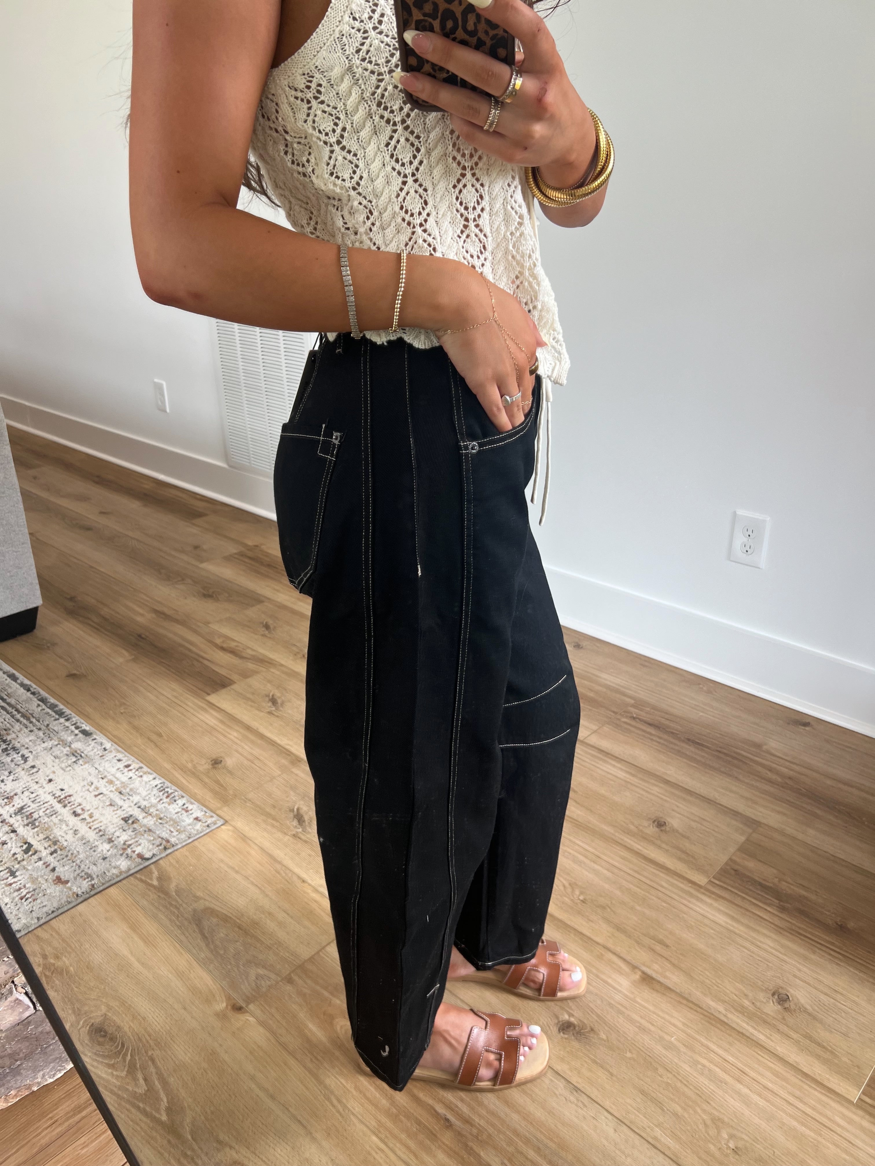 Black Denim Barrel Jeans