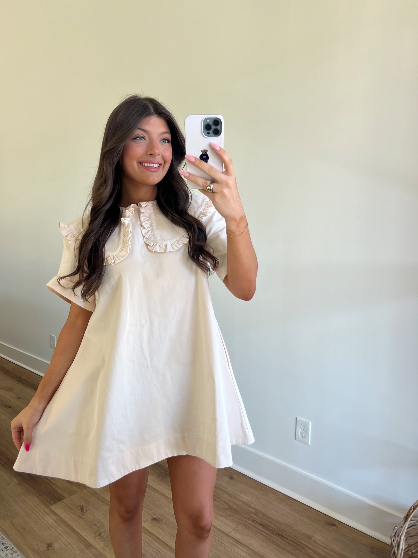 Cream Denim Peter Pan Mini Dress