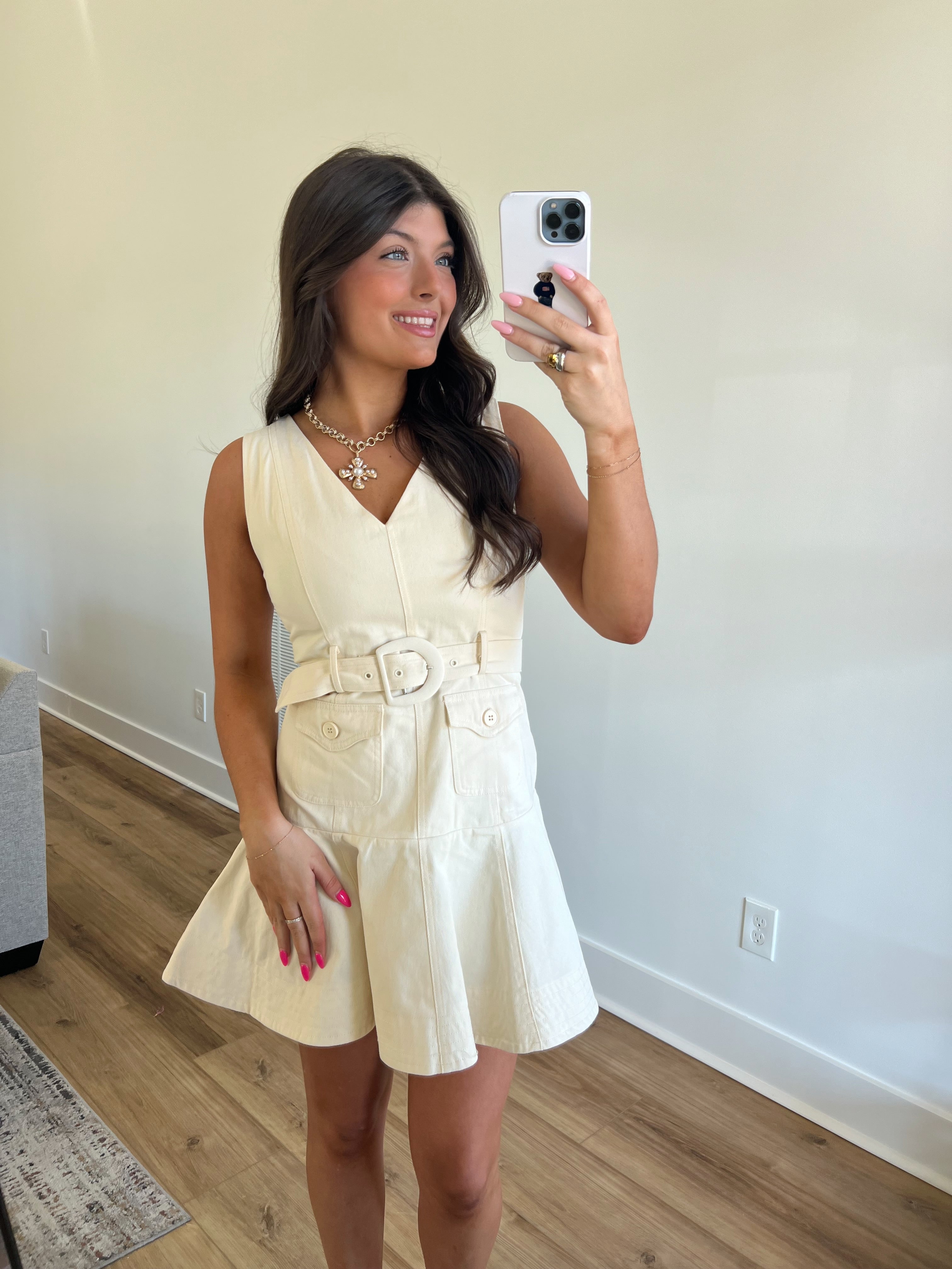 Cream Denim Daisy Mini Dress