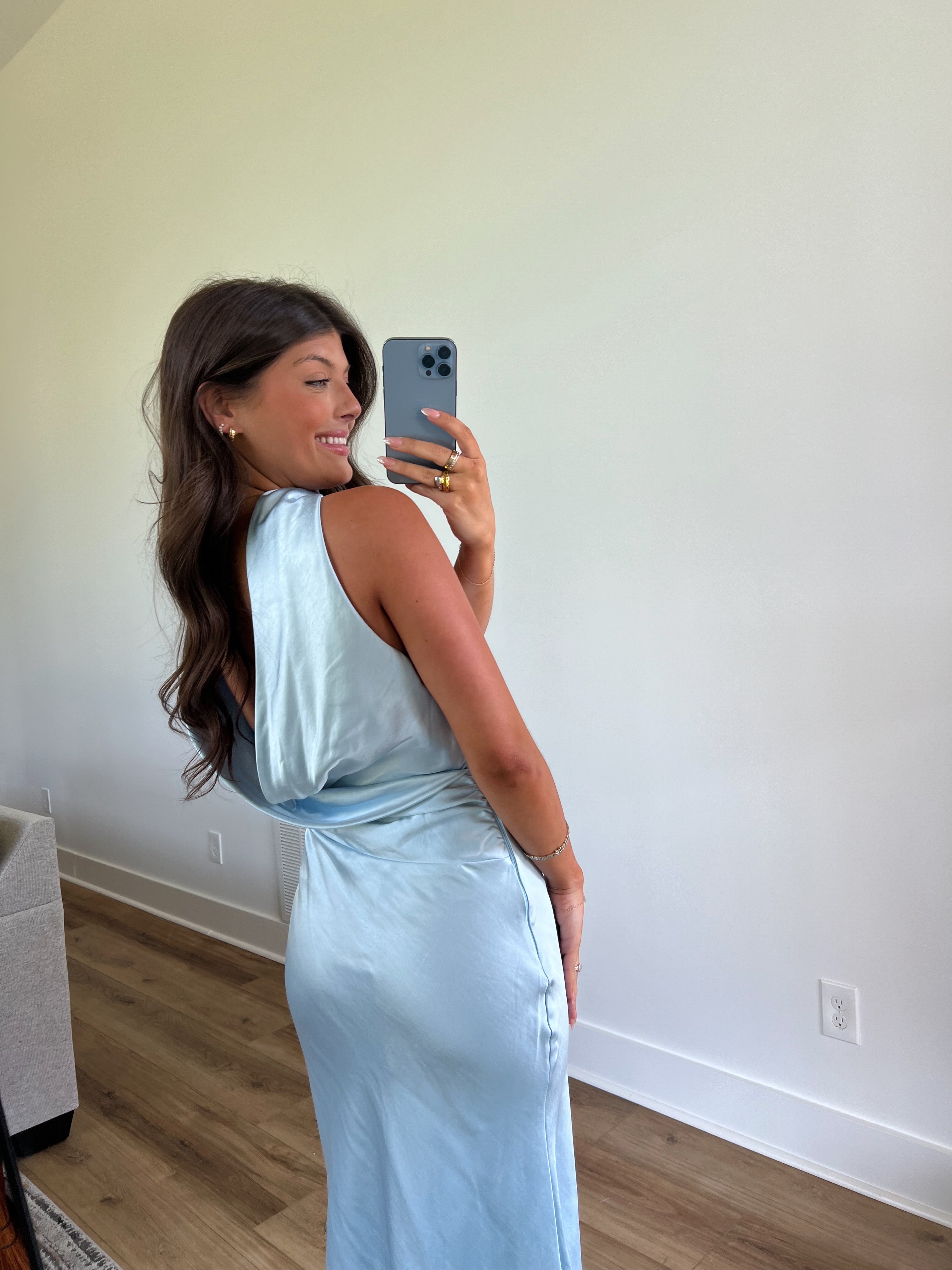 Satin Blue Maxi Dress