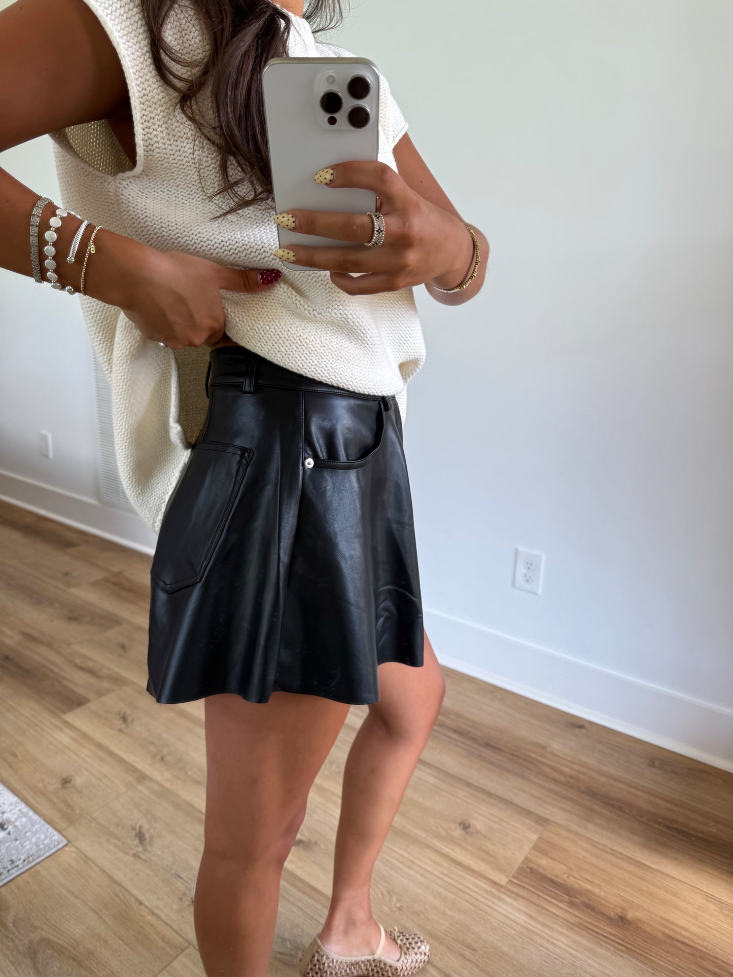 Black Leather Flare Shorts