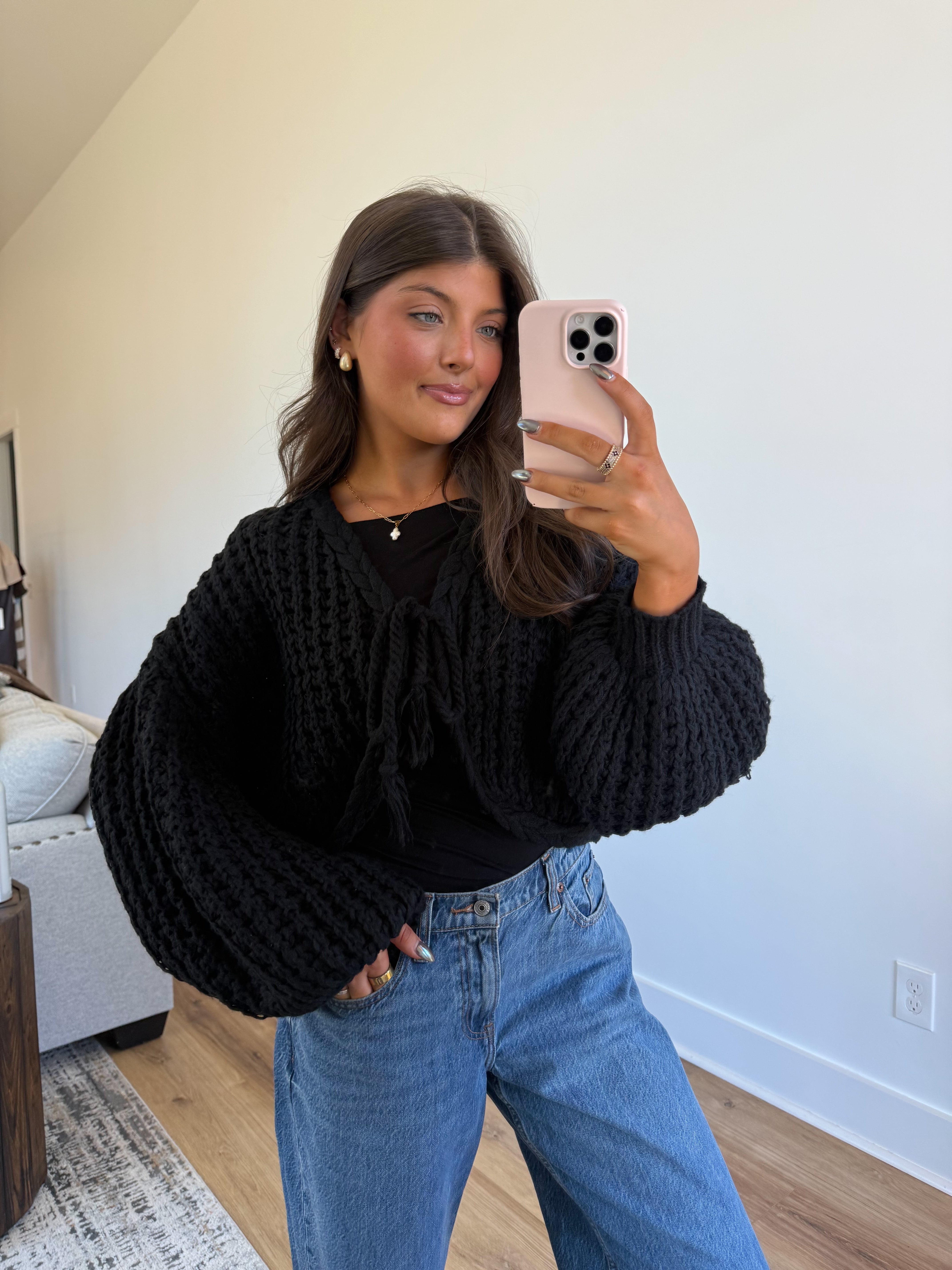 The Balloon Sleeve Tie Cardigan