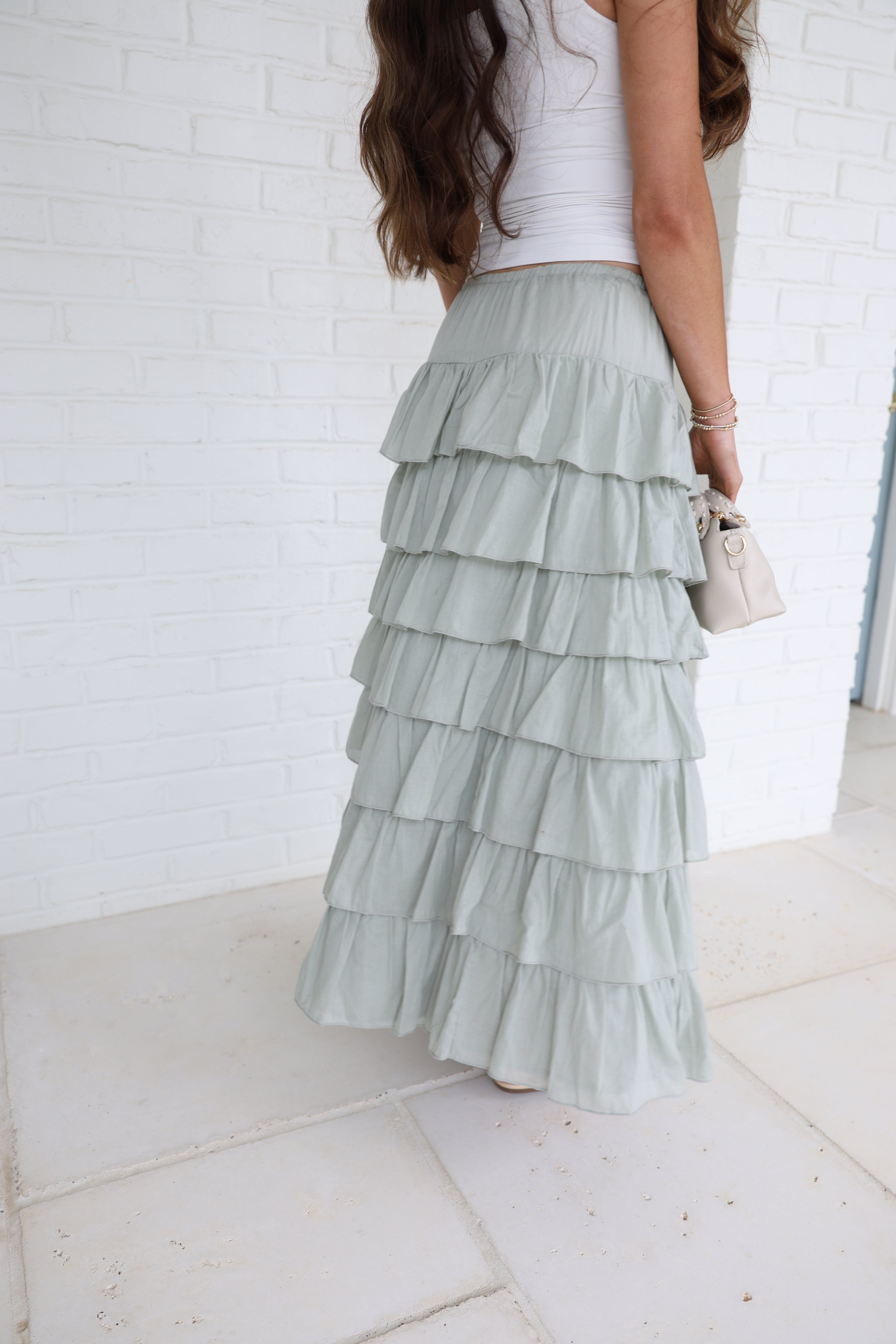 Sage Green Ruffle Maxi Skirt