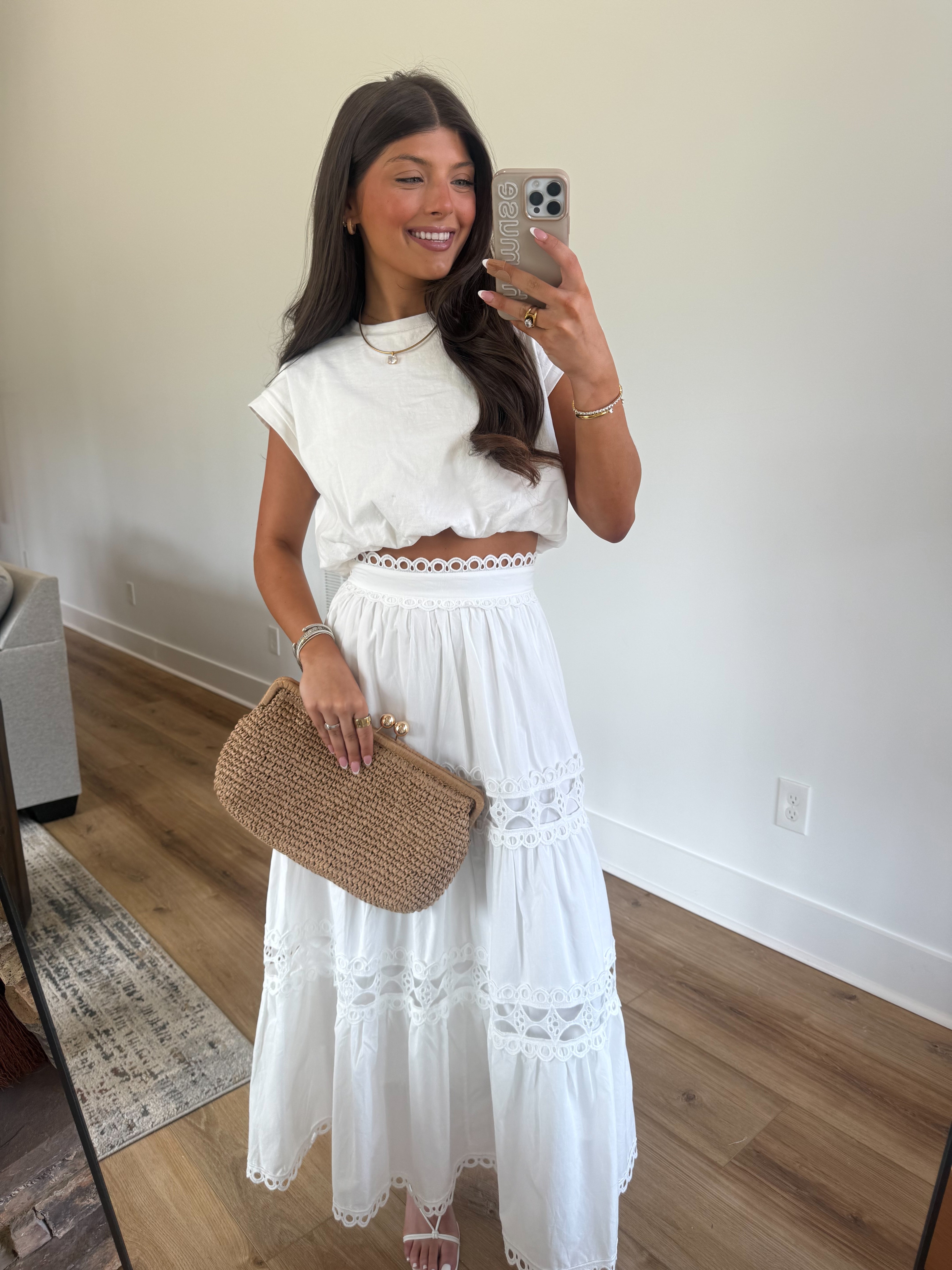 Classic Eyelet Midi Skirt (White)