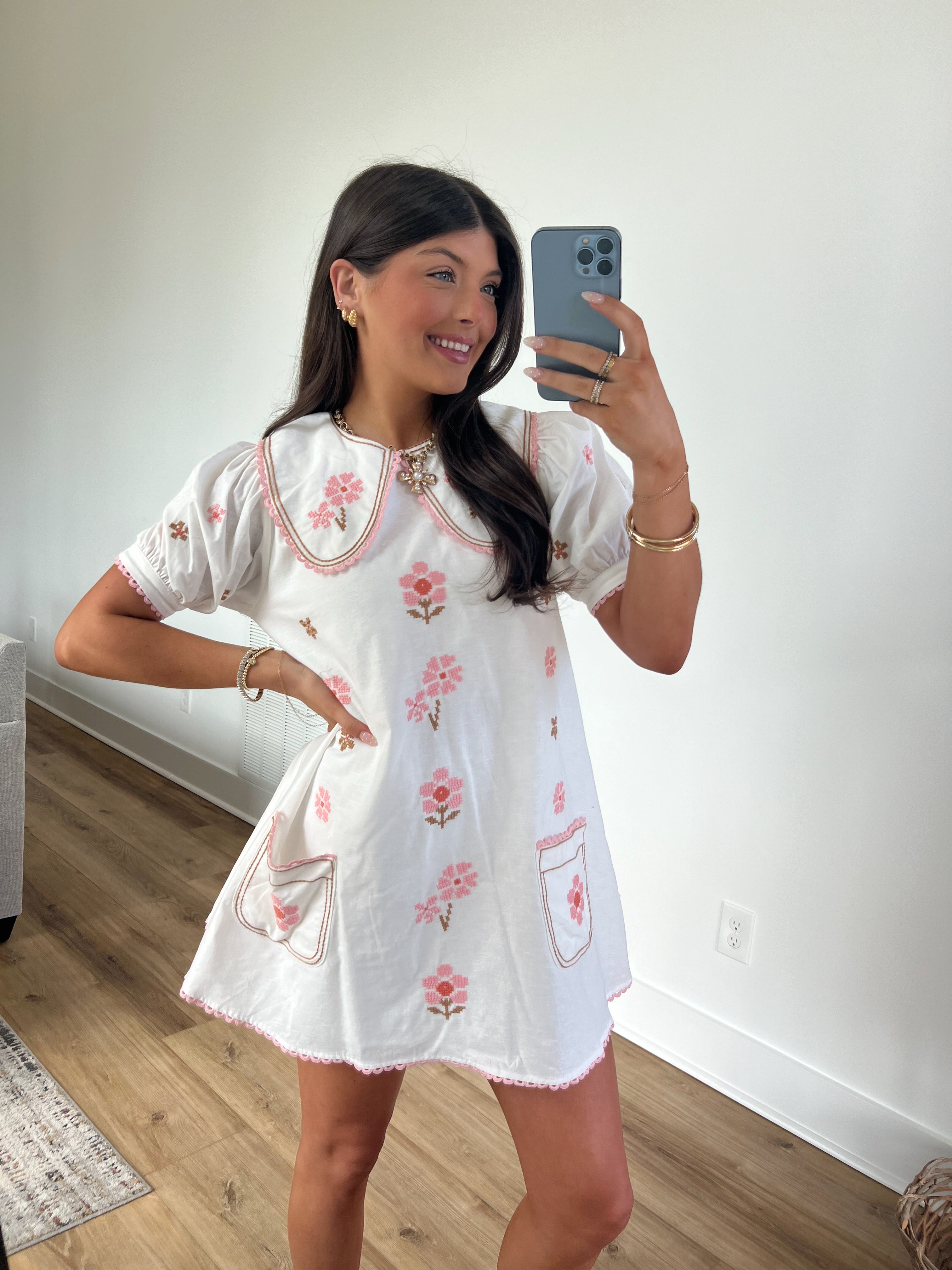 Flower Embroidery Mini Dress