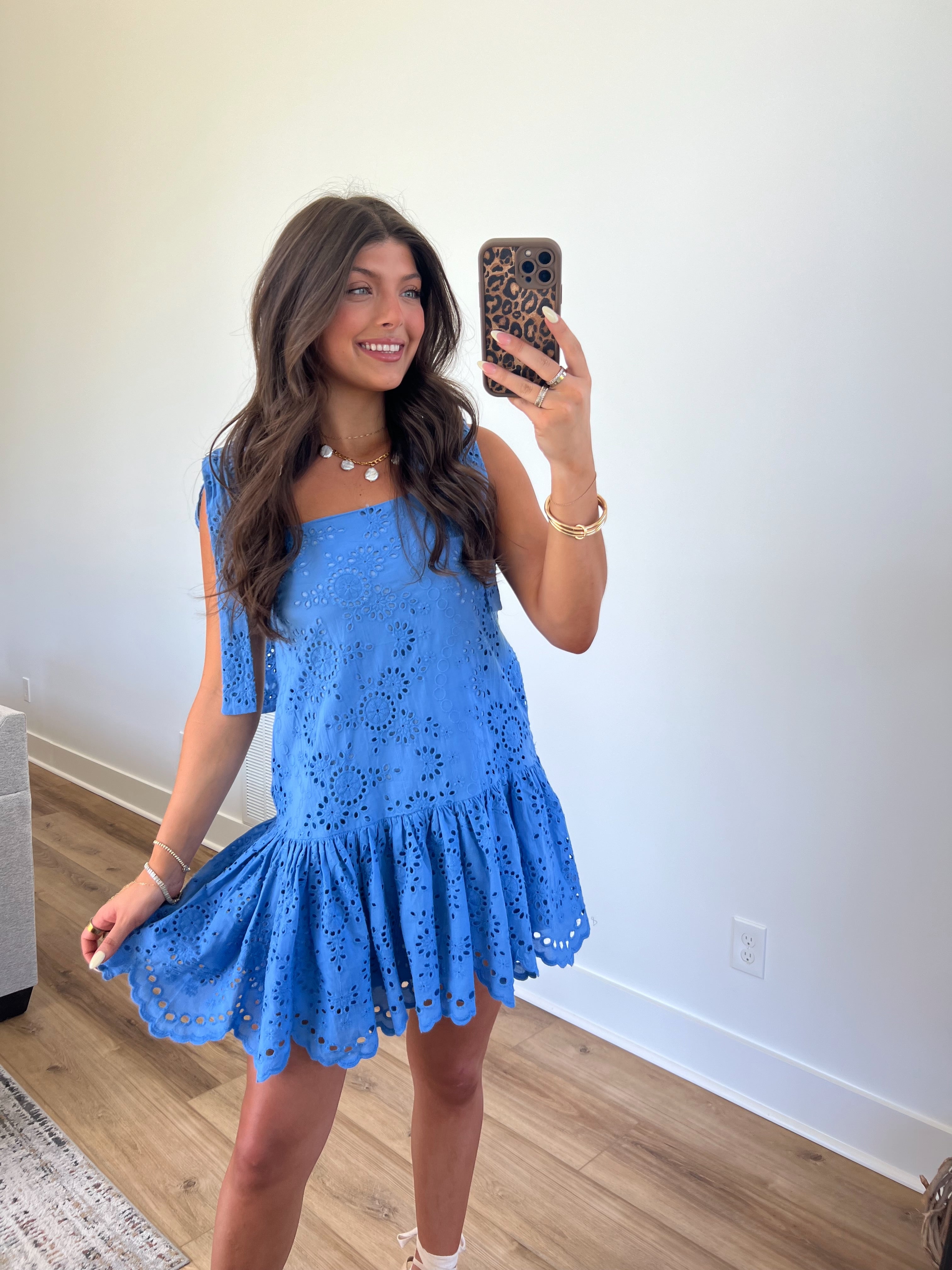 Mary Eyelet Mini Dress (Blue)