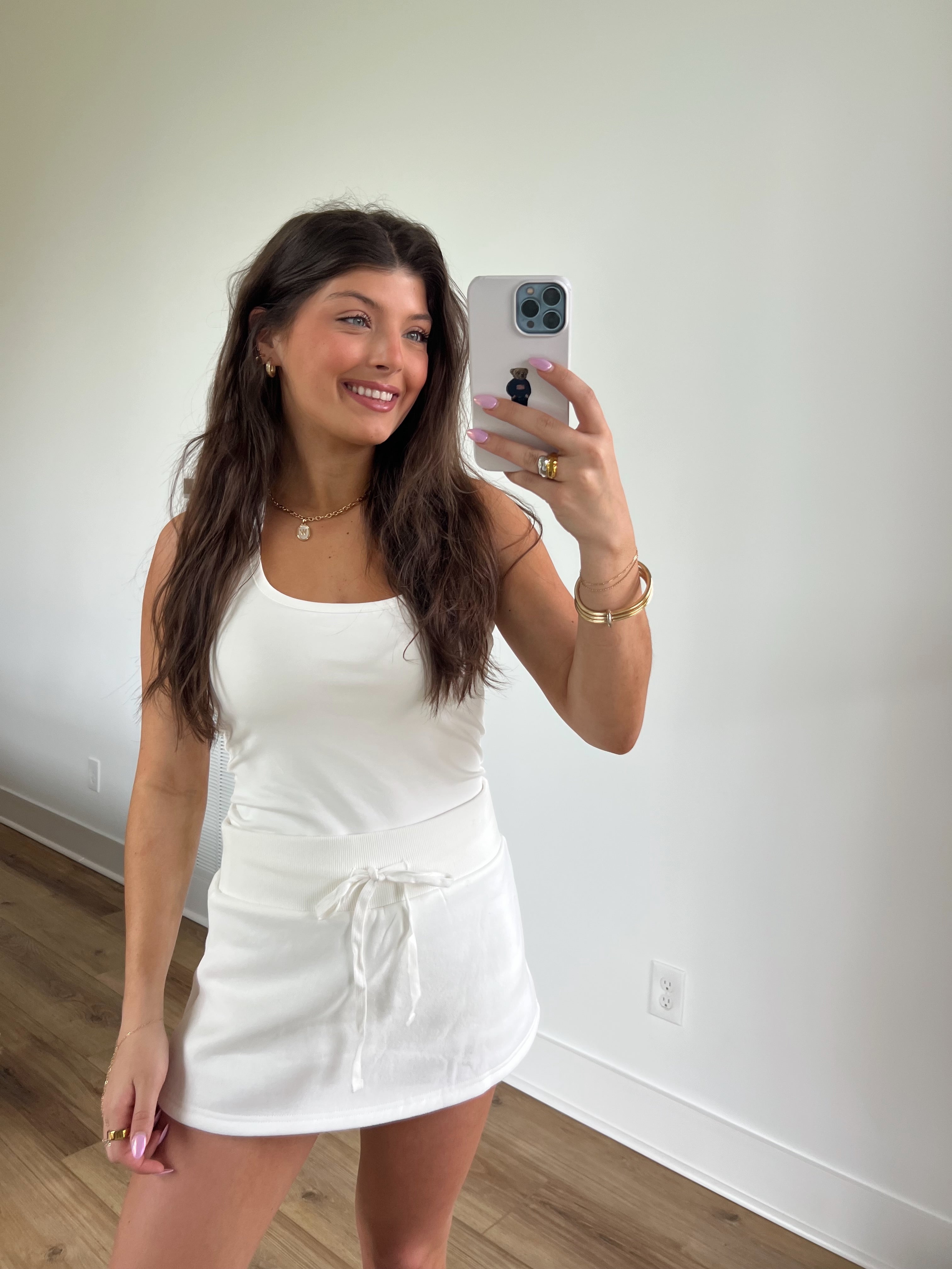 White Halter Neck Skort Set
