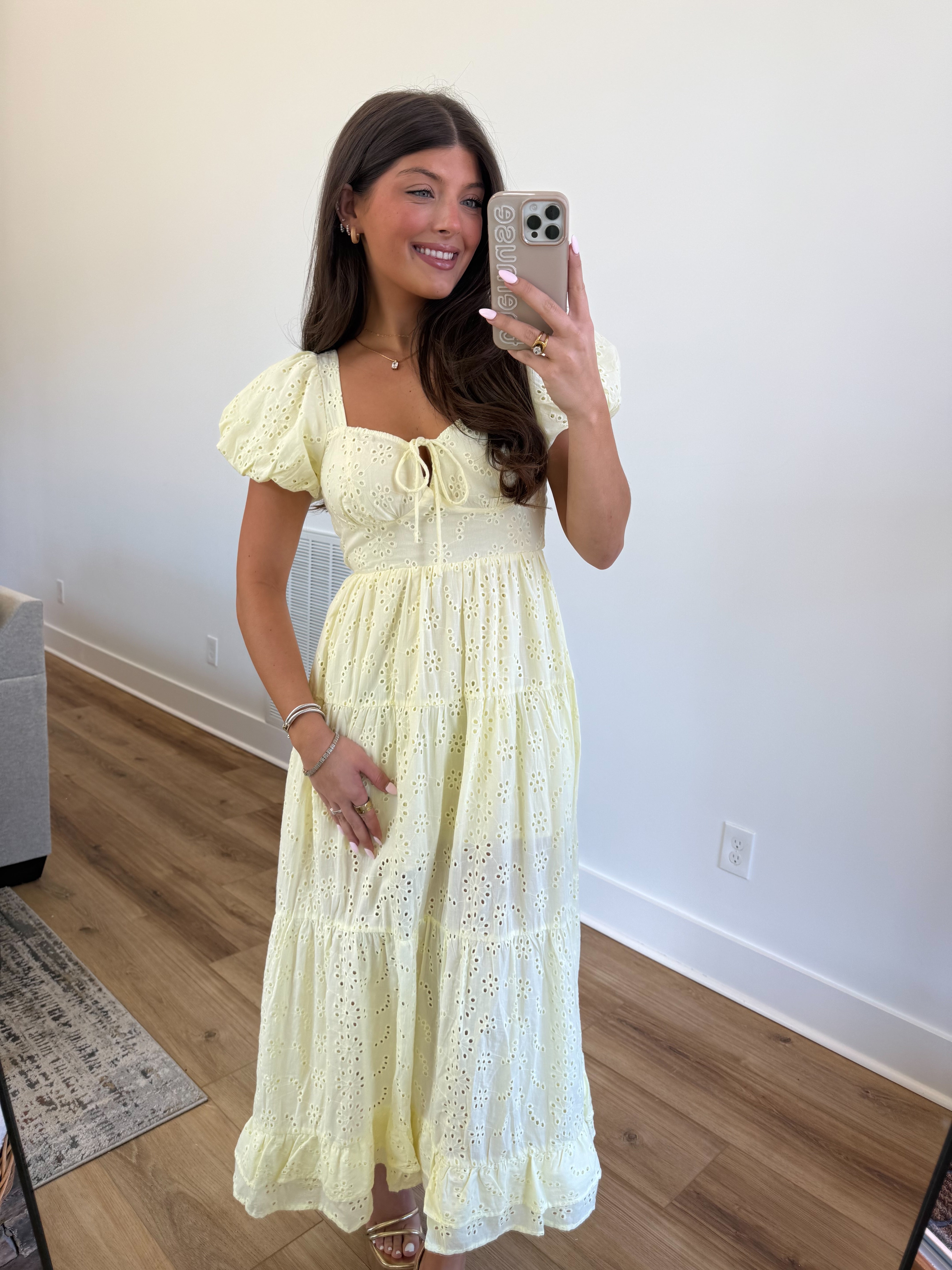 The Fancy Eyelet Midi (Yellow)