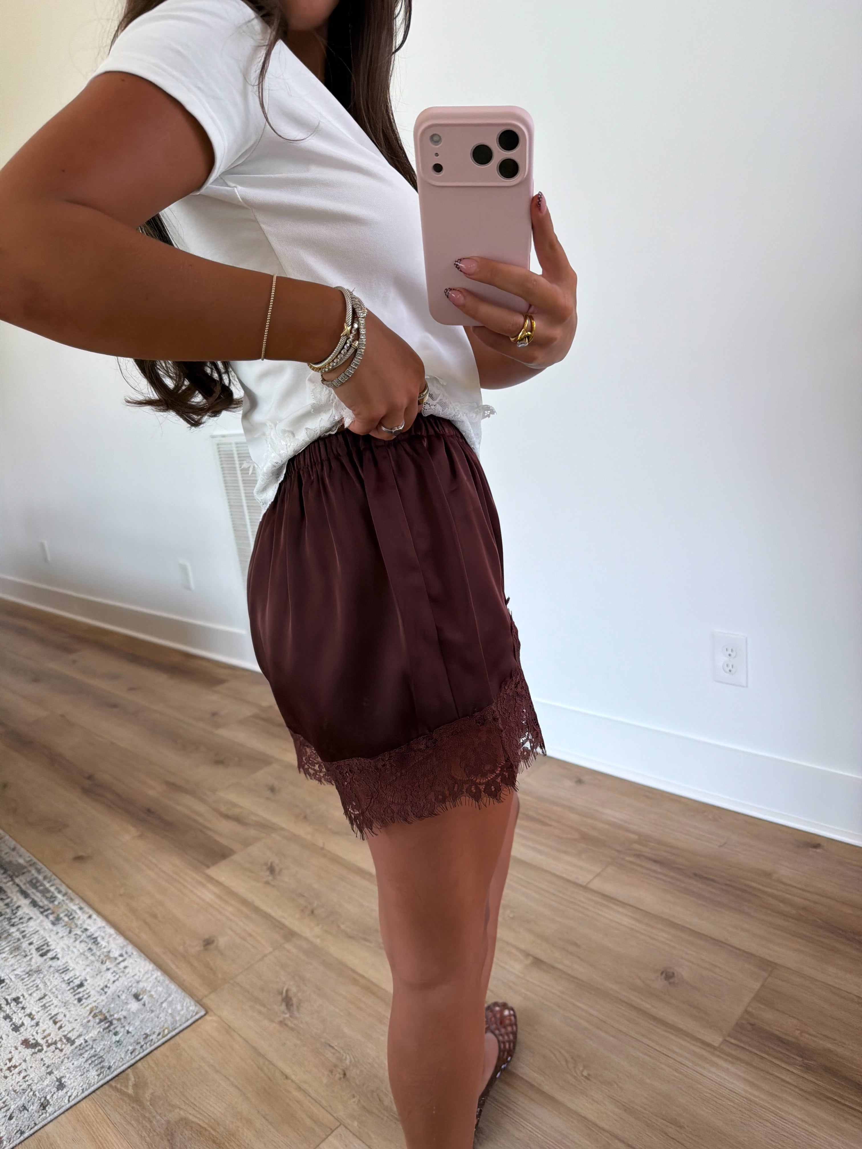 Espresso Lace Trim Shorts
